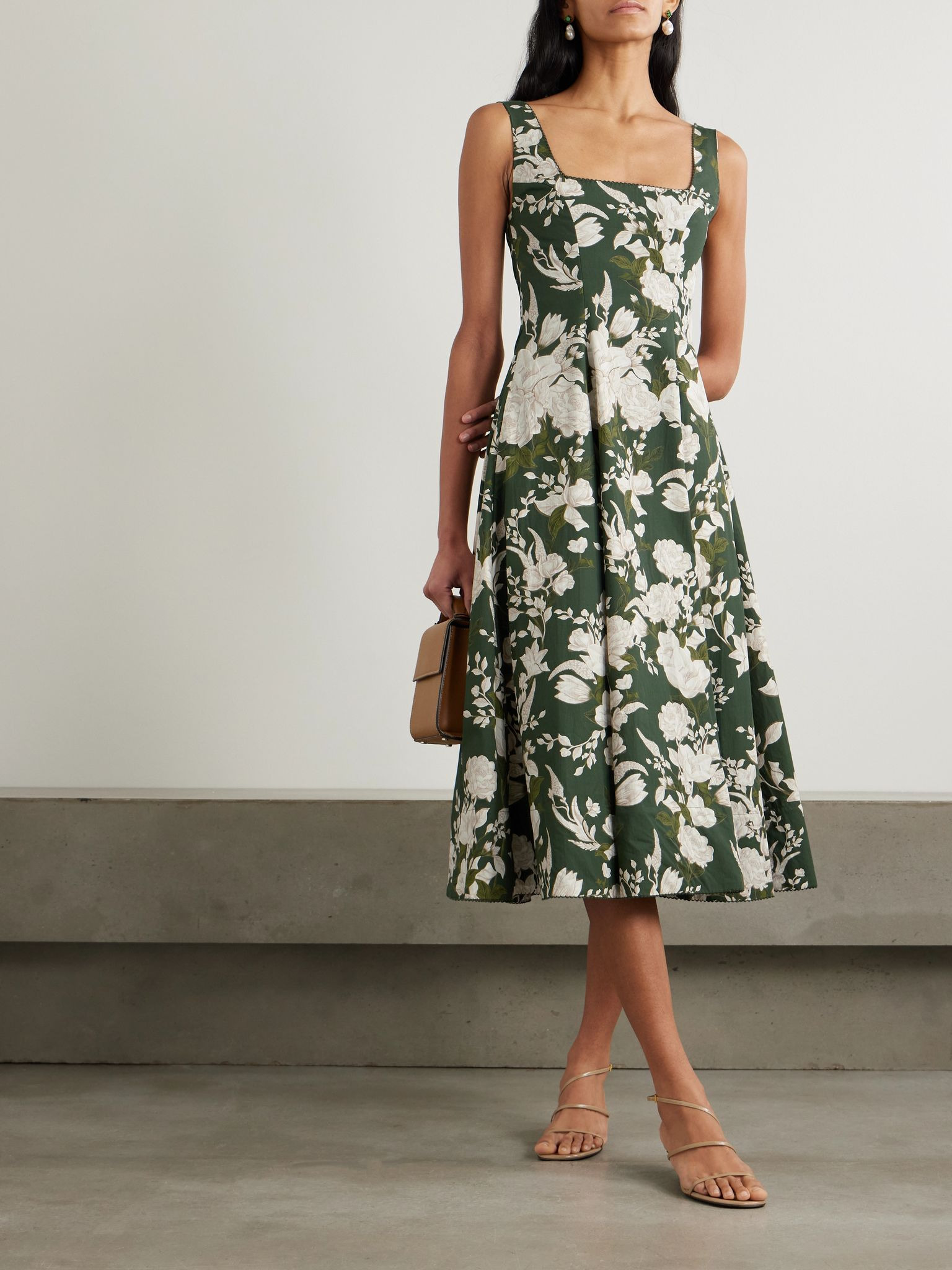 Pistilo Gardenia picot-trimmed floral-print cotton-poplin midi dress Green - 2
