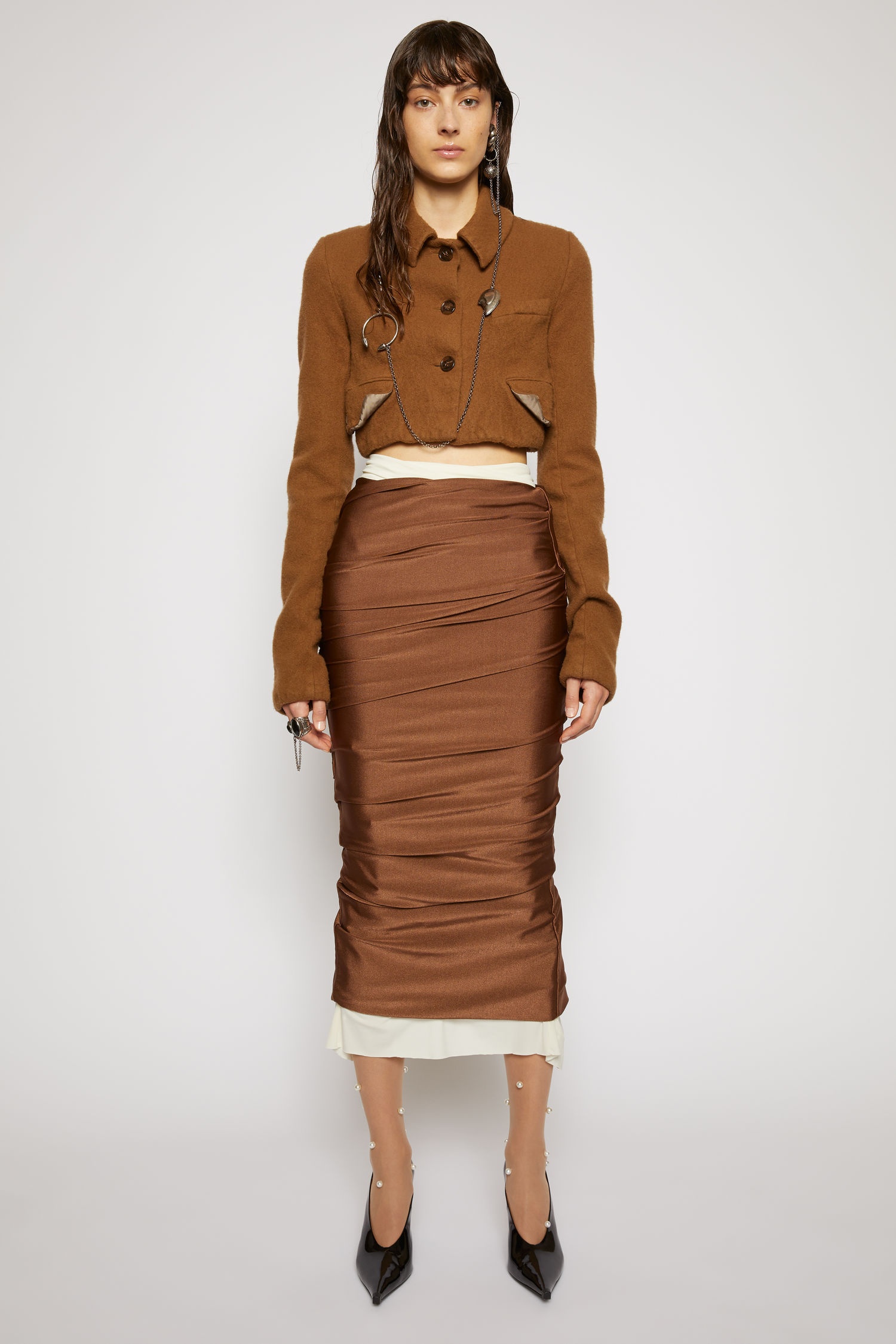 Cropped wool jacket cinnamon brown - 2