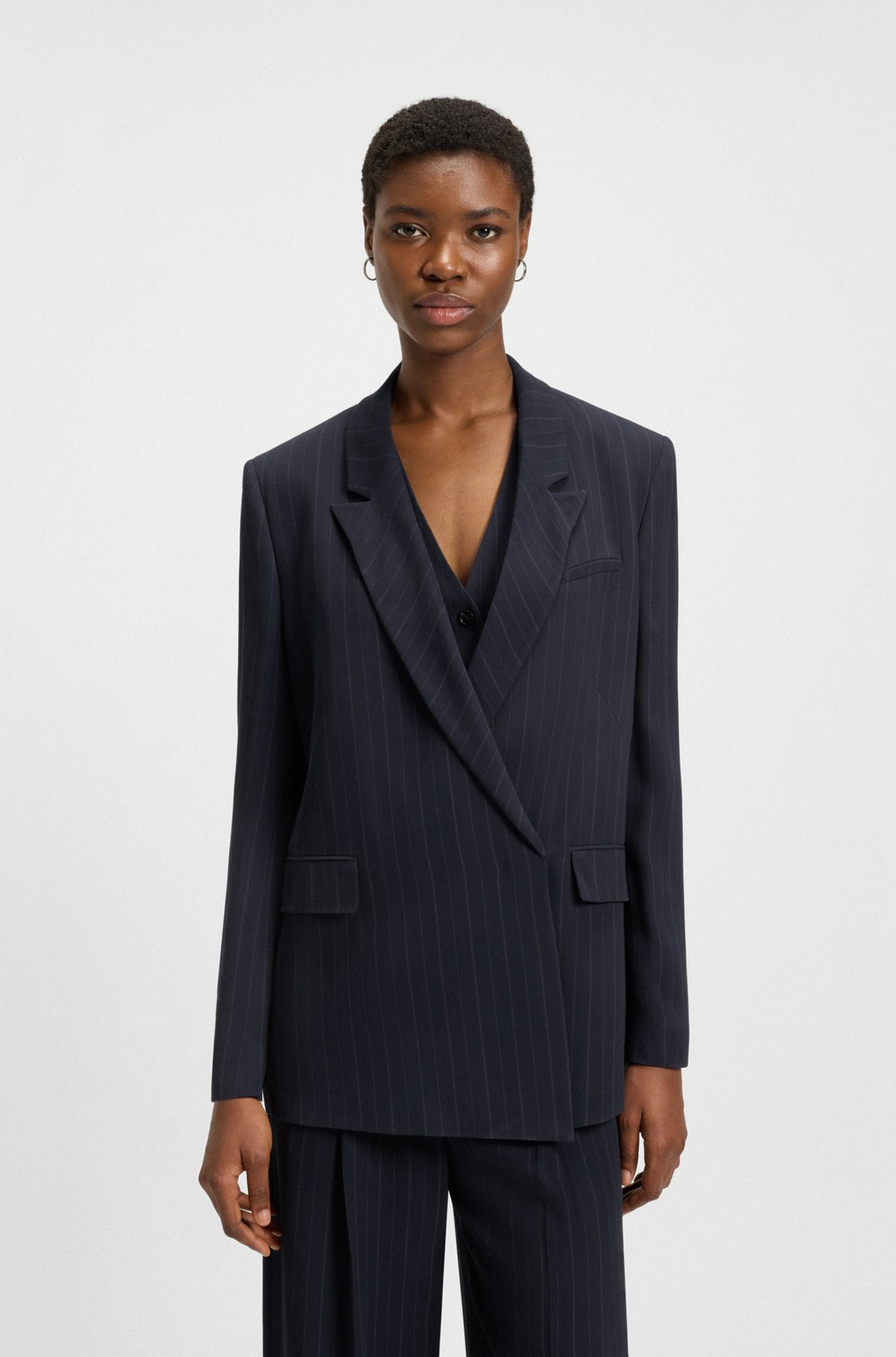 RELAXED-FIT PINSTRIPE BLAZER WITH CONCEALED CLOSURE - 2