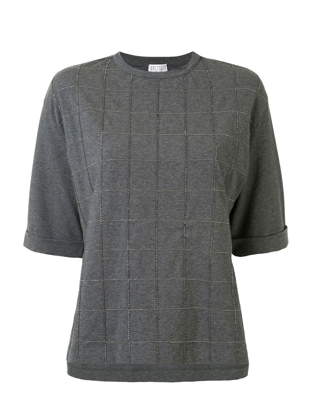 brass-embellished check T-shirt - 1