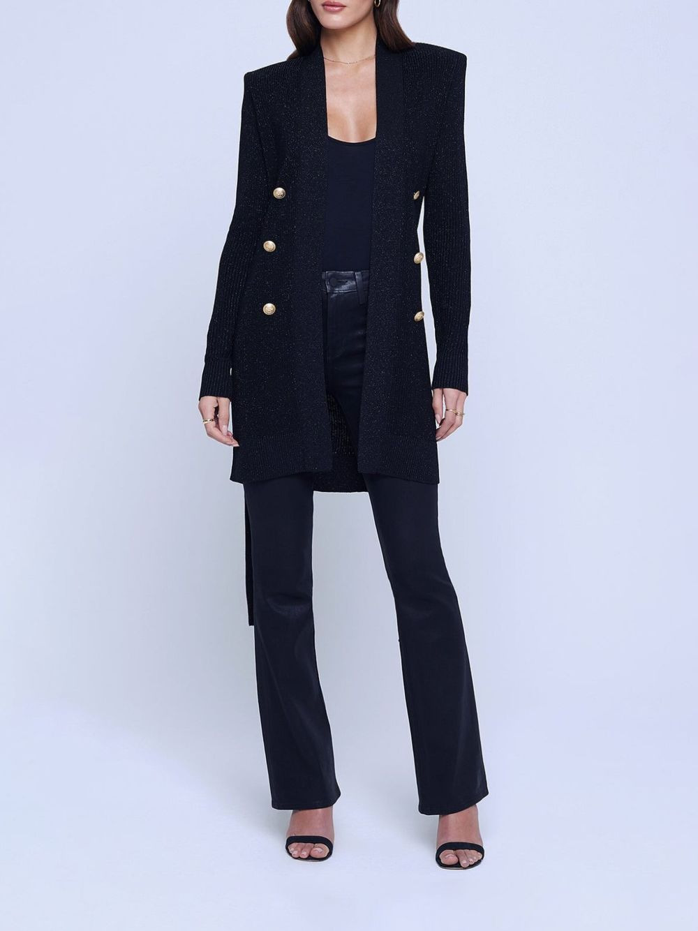 metallic-threading belted-waist cardigan - 2