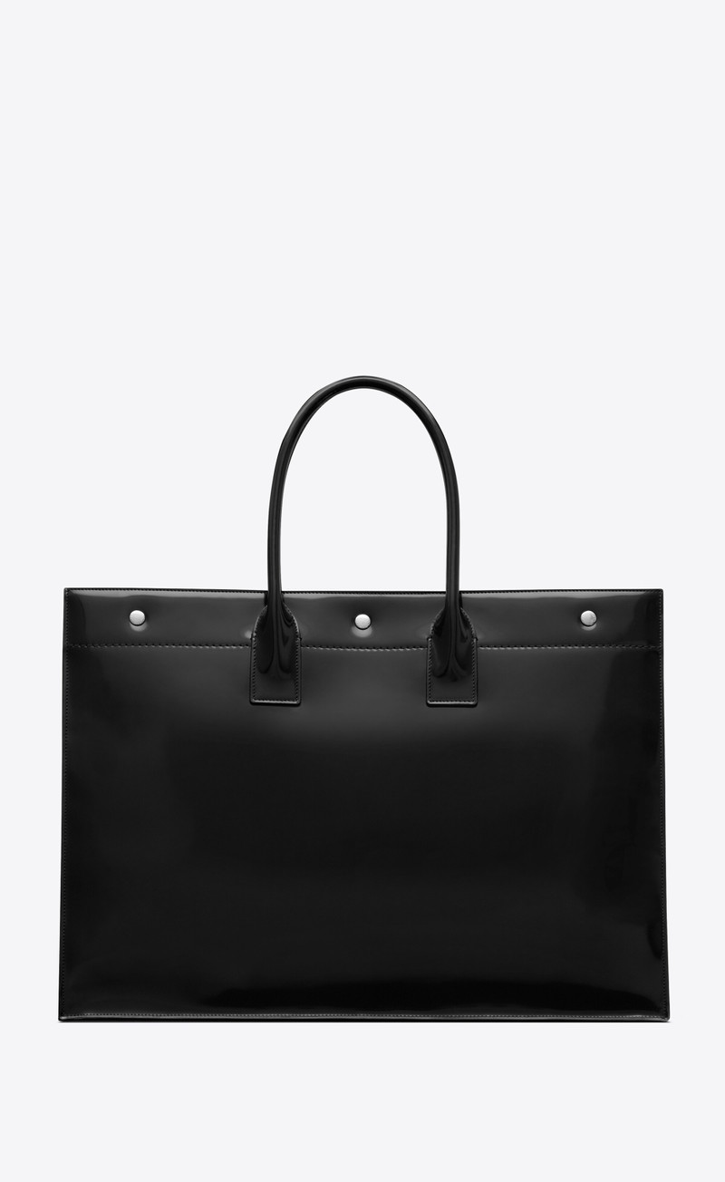 SAINT LAURENT rive gauche large tote bag in glazed leather outlook