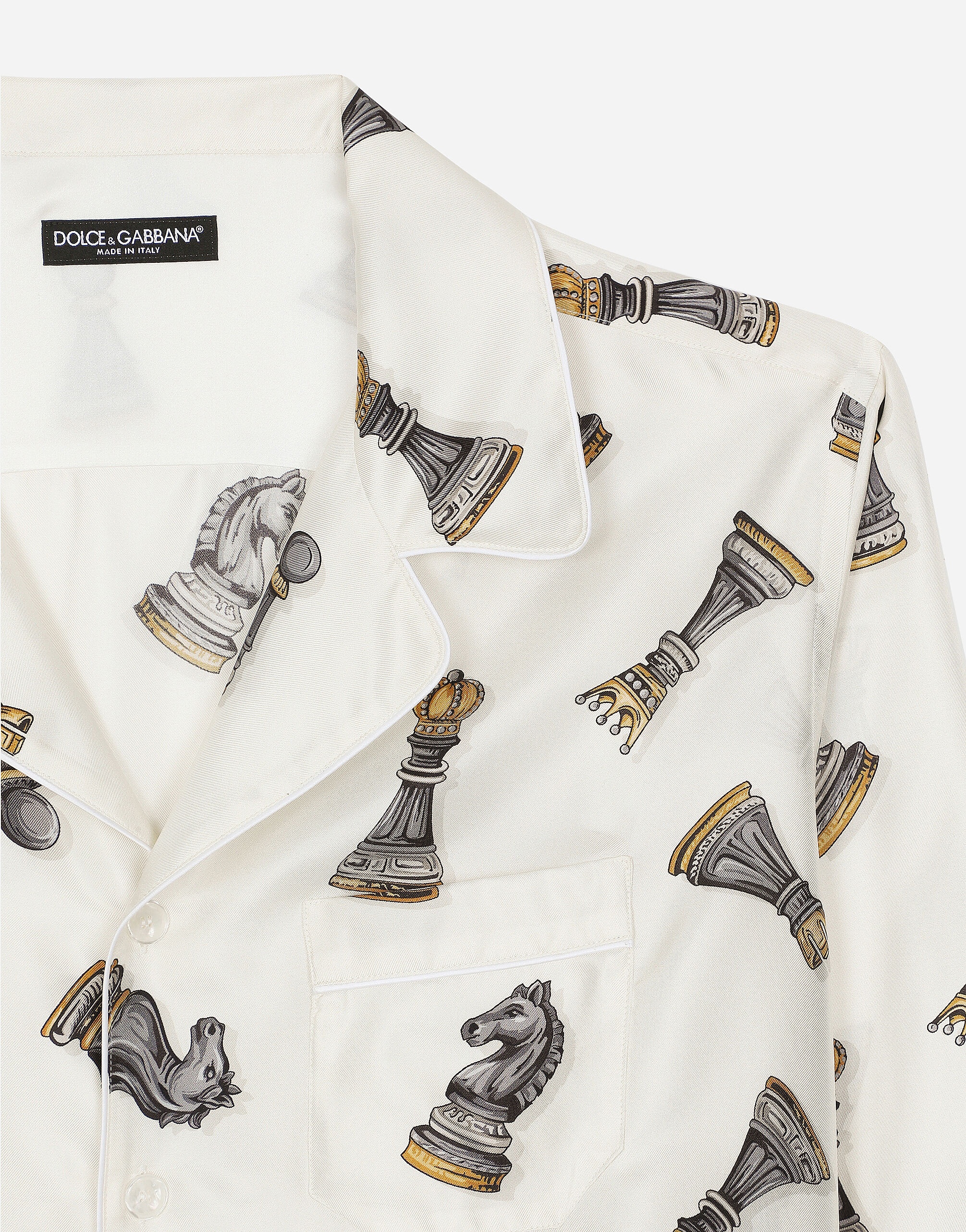 Silk twill shirt with chess-piece print - 6