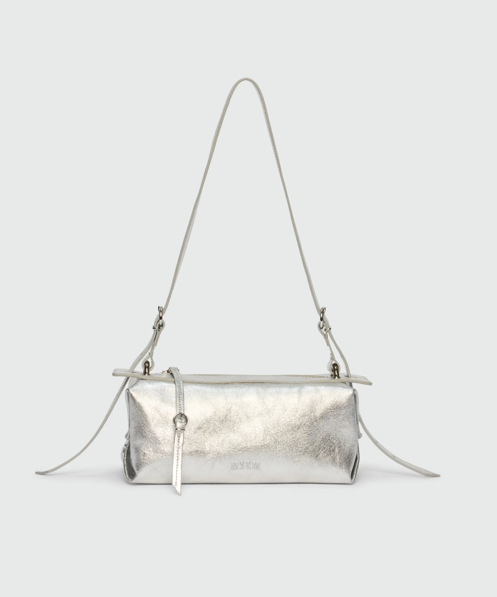 Small Lilly metallic silver leather bowling bag. - 1