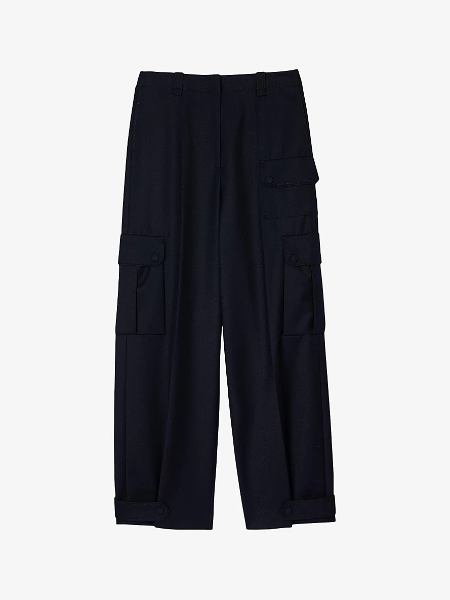 Multiple-pocket wide-leg wool-blend cargo trousers - 1