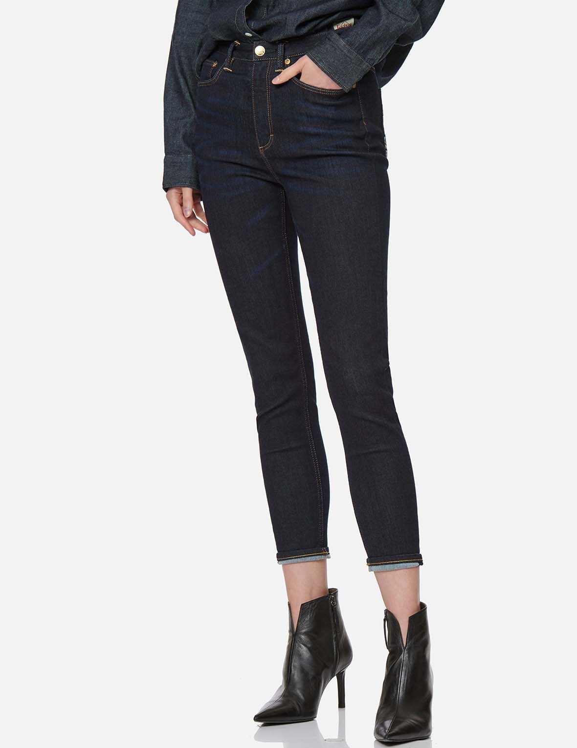 DRAGON HEAD AND SEAGULL EMBROIDERED SKINNY JEANS - 4