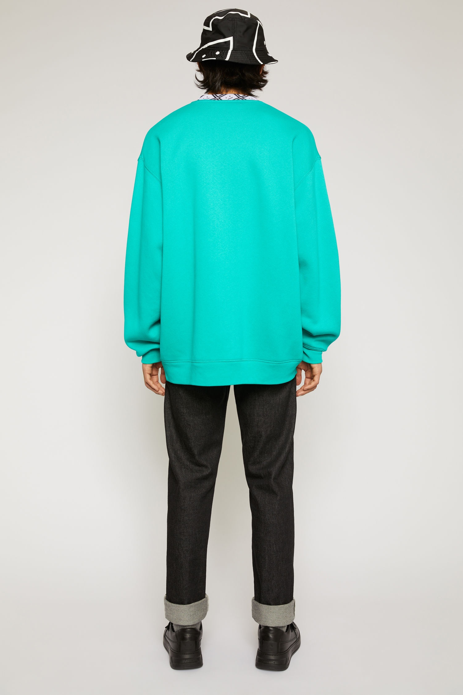 Face motif mock neck sweatshirt jade green - 3