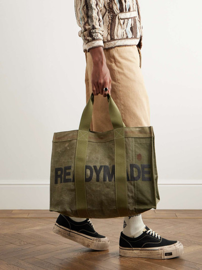 Readymade Logo-Print Webbing-Trimmed Waxed Cotton-Canvas Tote Bag outlook