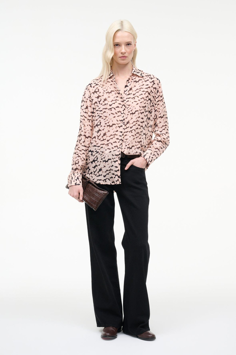 STAUD ROXBURY SILK SHIRT ALMOND BLACK 1