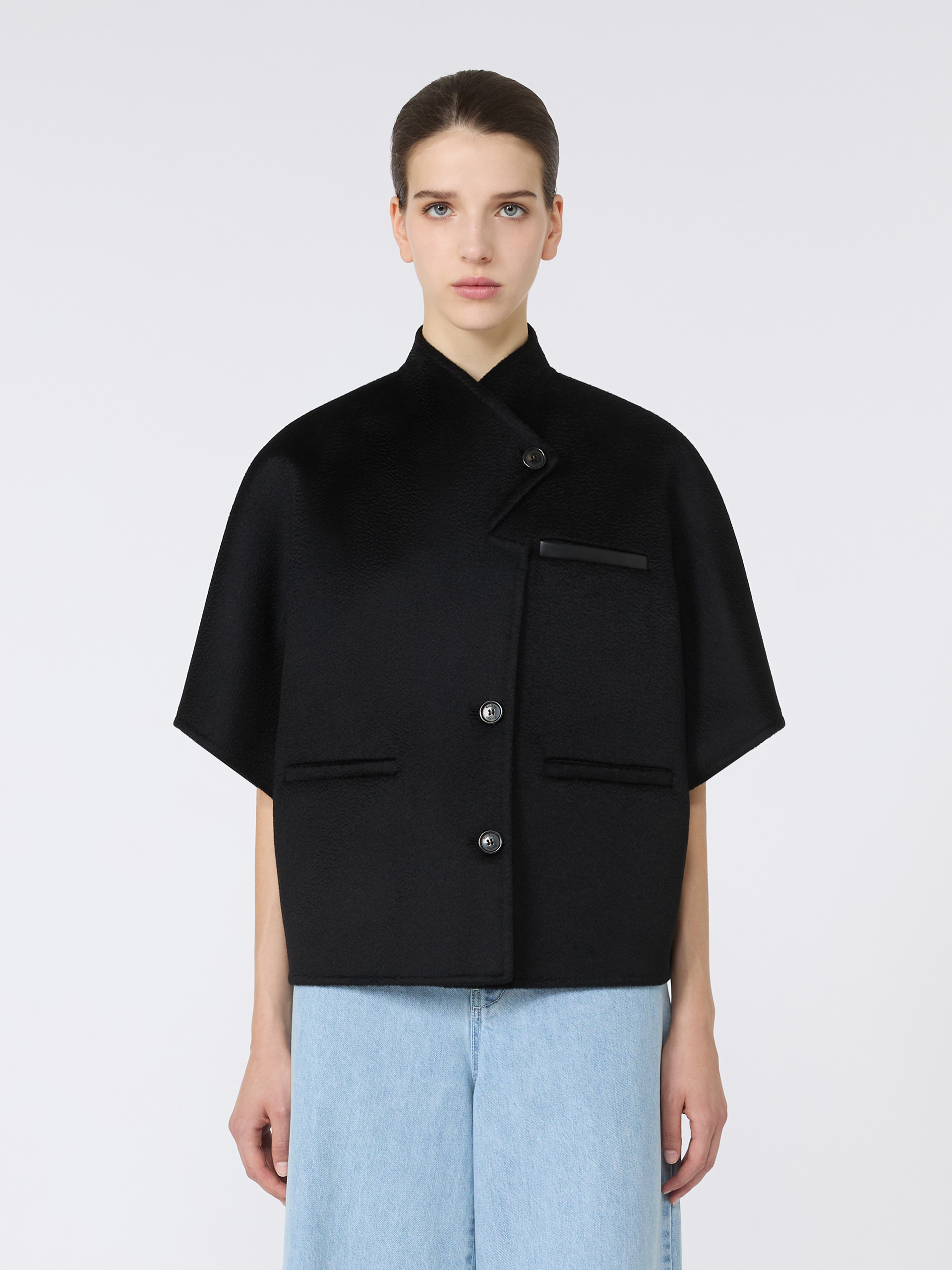 ANDALO Long cropped cape in cashmere drap - 3