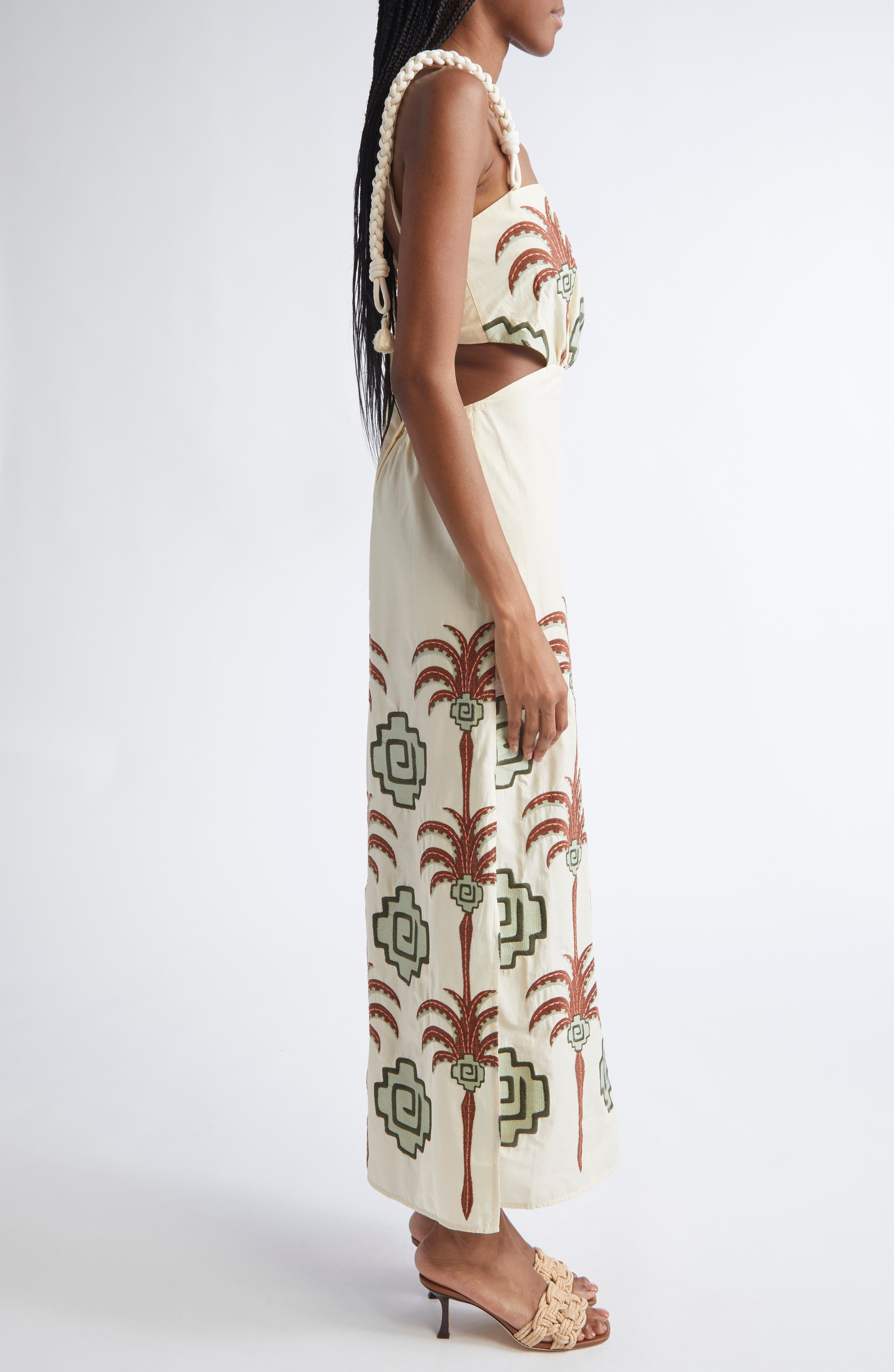 Johanna Ortiz Tributaries Embroidered Cotton Blend Dress in Ecru /Chocolate/Camel at Nordstrom - 3