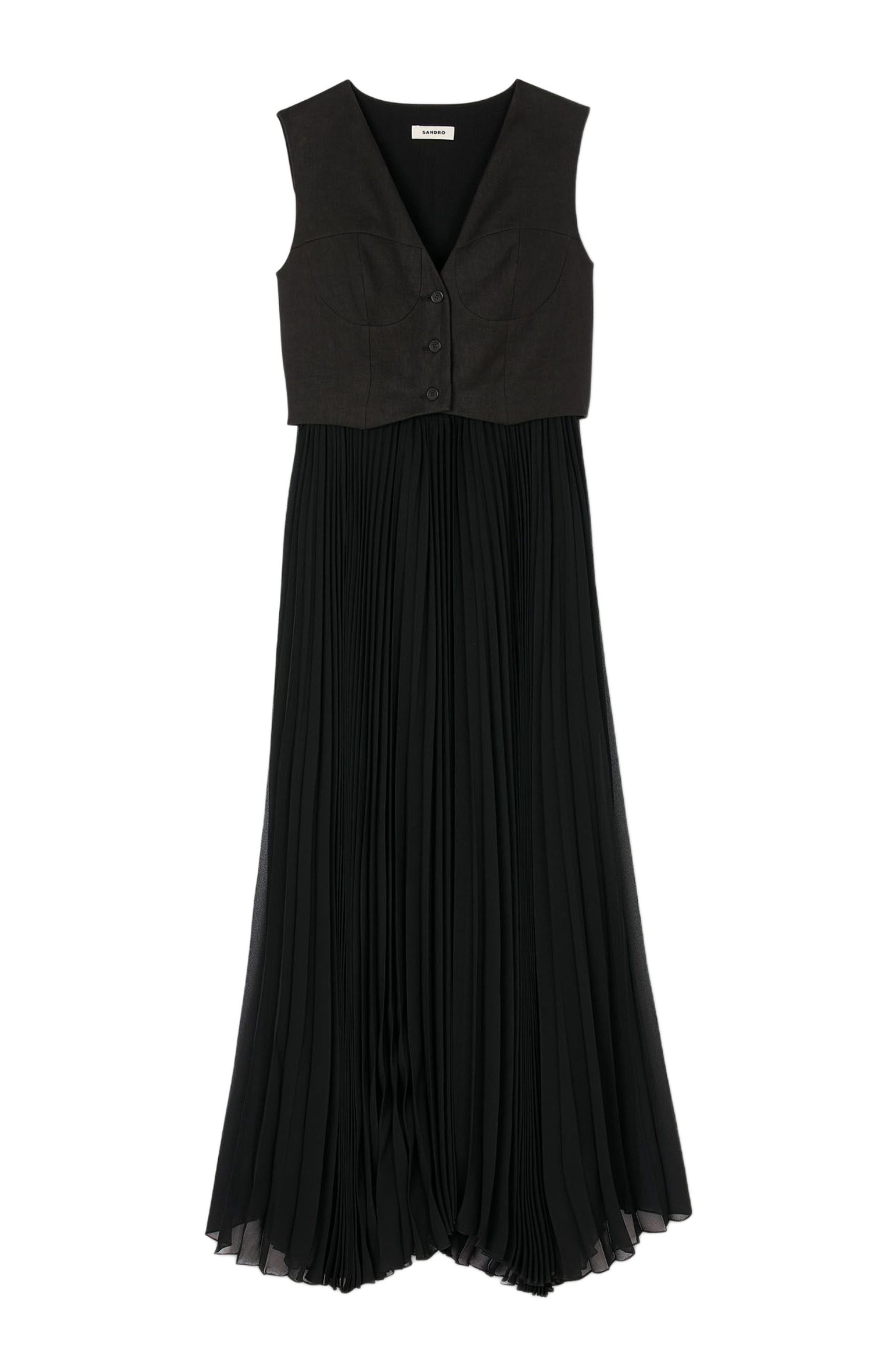 SANDRO Pleated maxi dress in Black at Nordstrom - 5