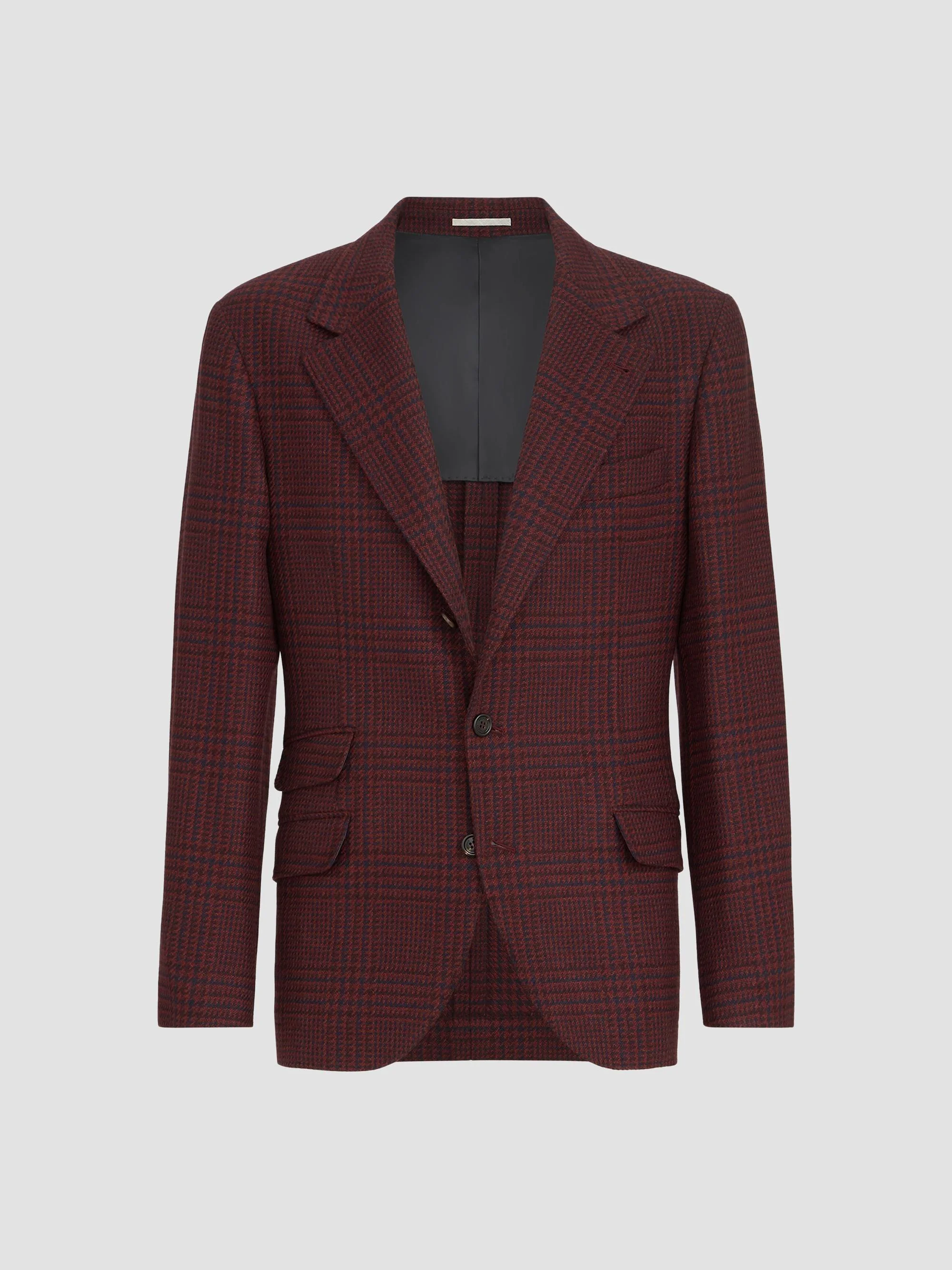 Men's Cashmere Prince of Wales Deconstructed Cavallo Blazer - Burgundy - 1