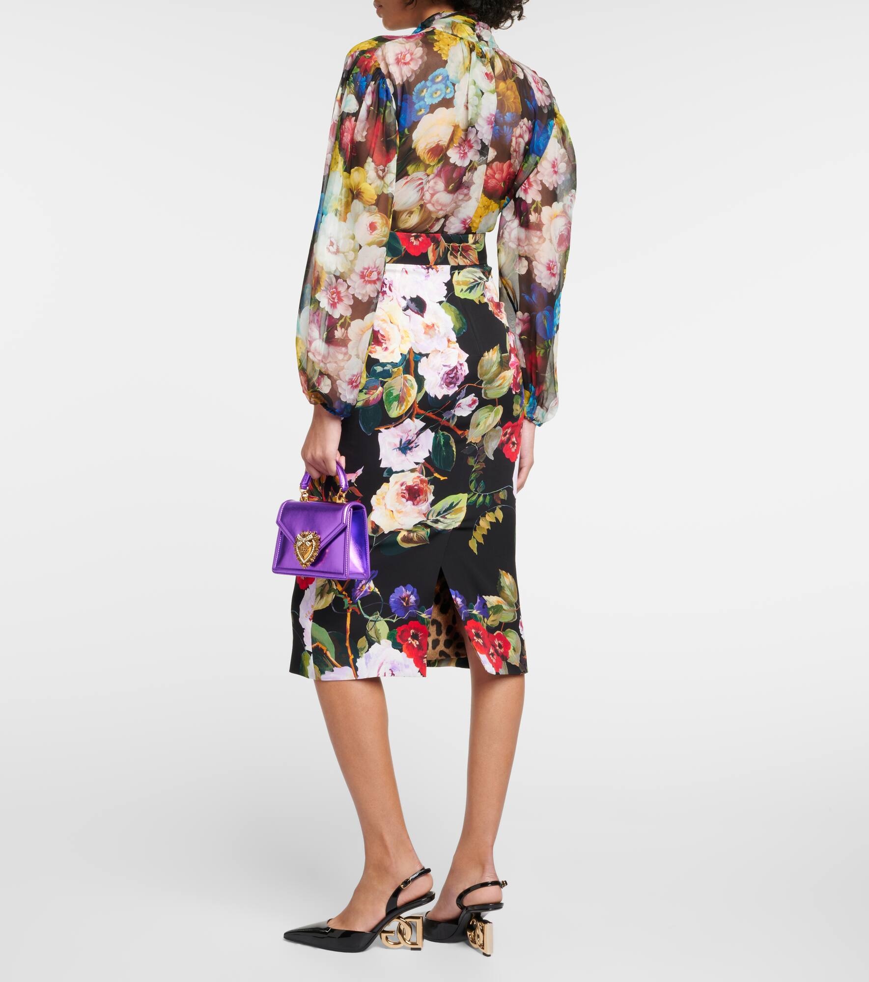 Rose Garden charmeuse midi skirt - 3