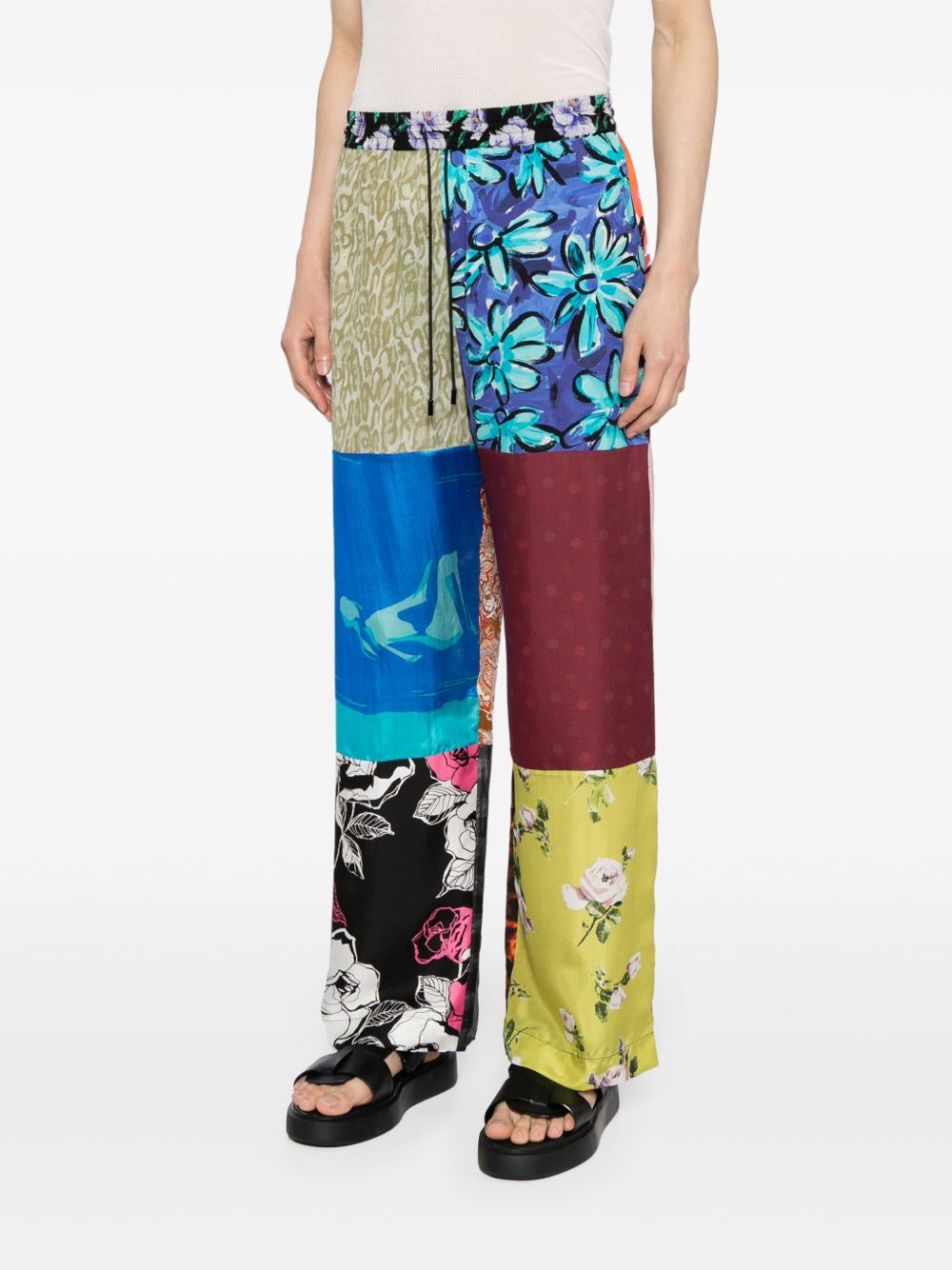 Regenerated colour-block silk trousers - 4