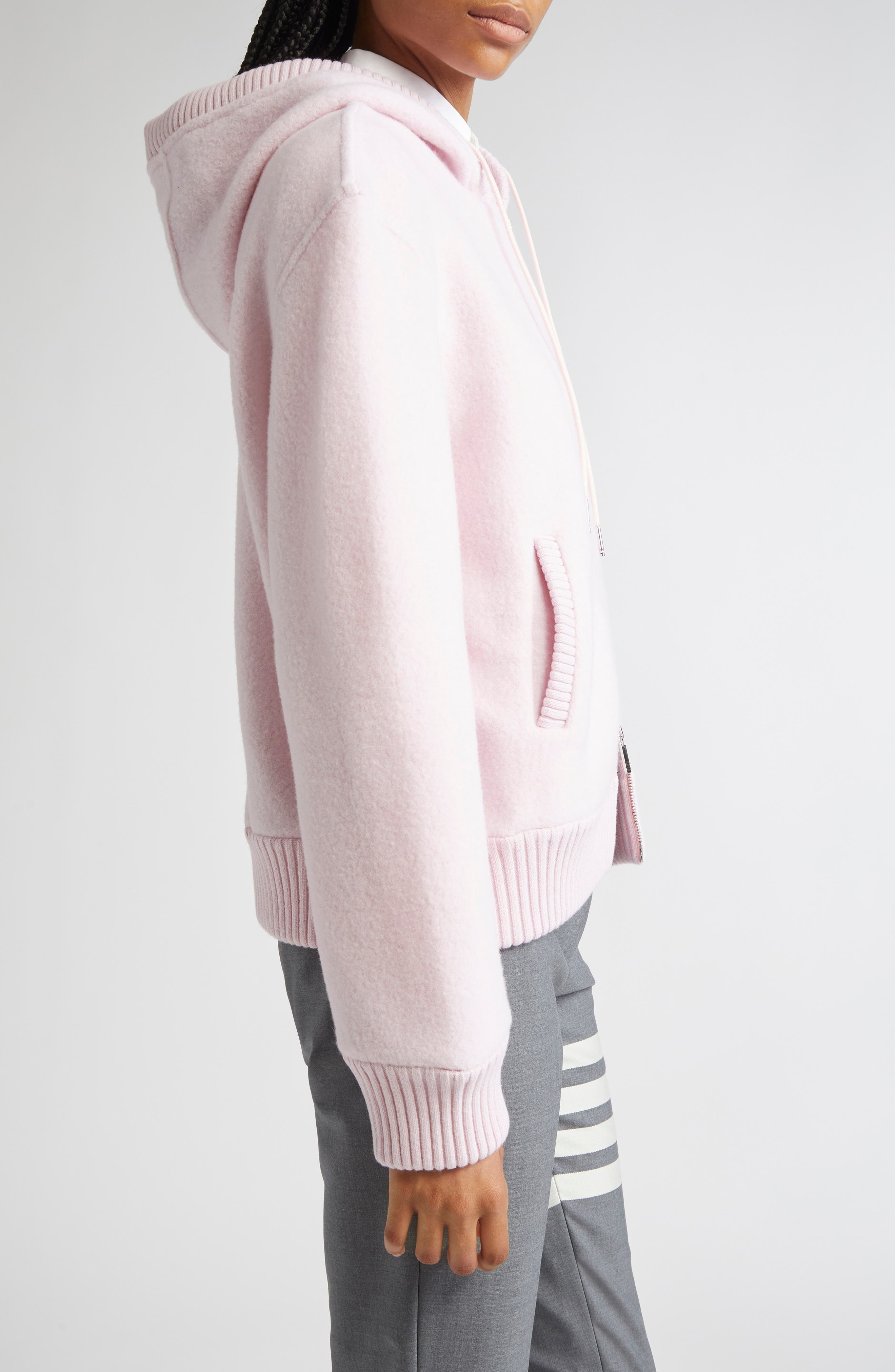 Thom Browne Wool Fleece Full Zip Hoodie in Light Pink at Nordstrom - 3