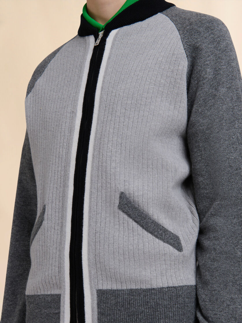 GRAY WOOL CARDIGAN WITH BOMBER NECK - 4