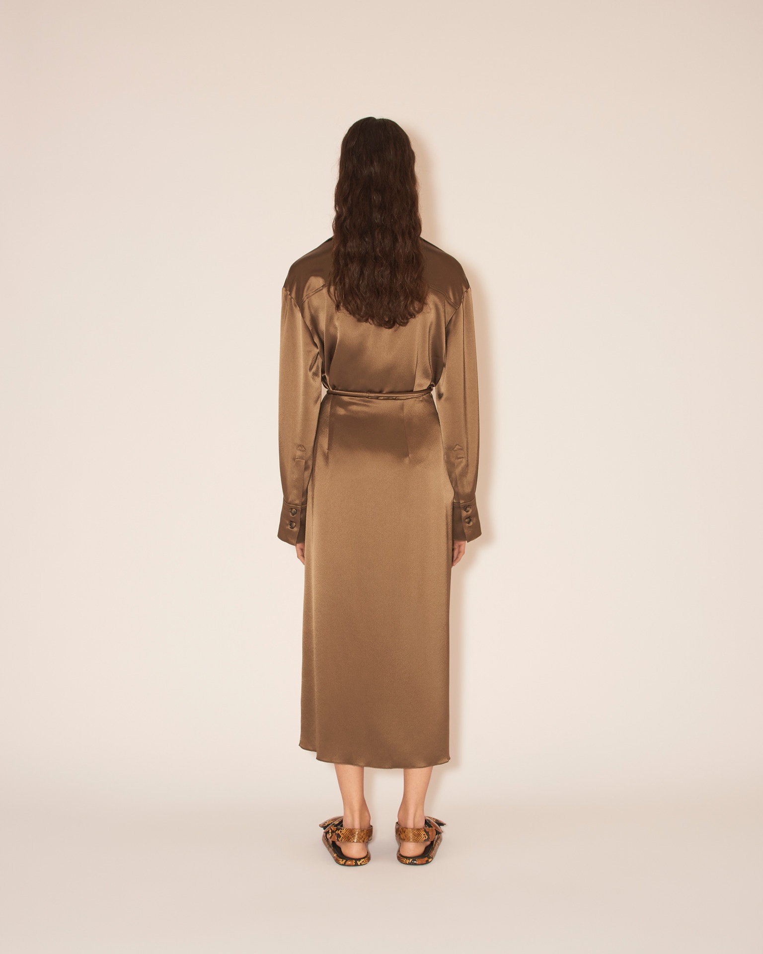 LEA - Draped midi wrap skirt with tubular waistband - Dark khaki - 5