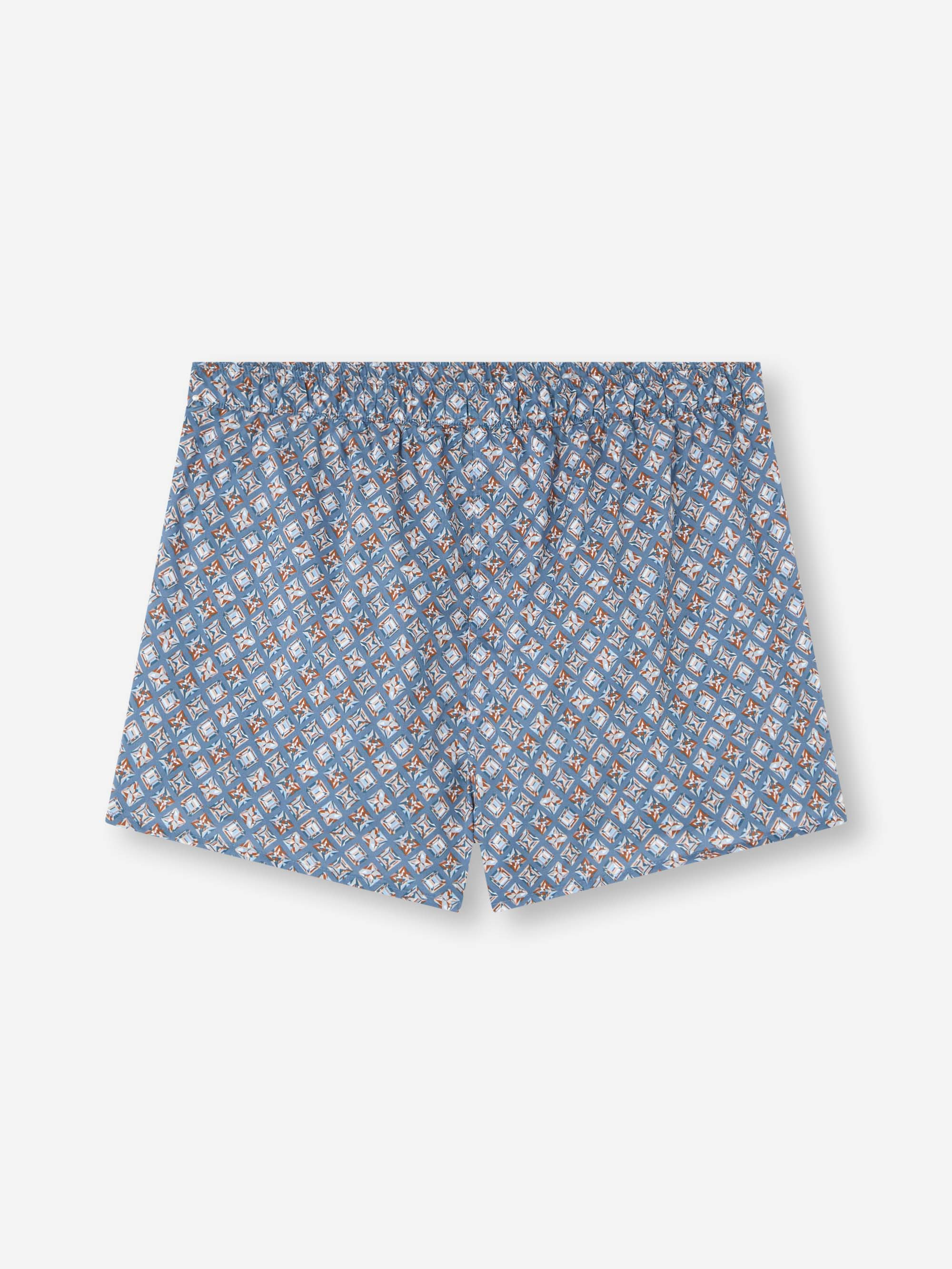 Men's Modern Fit Boxers Cotton Batiste Blue Multicolor Diamond Print - 2