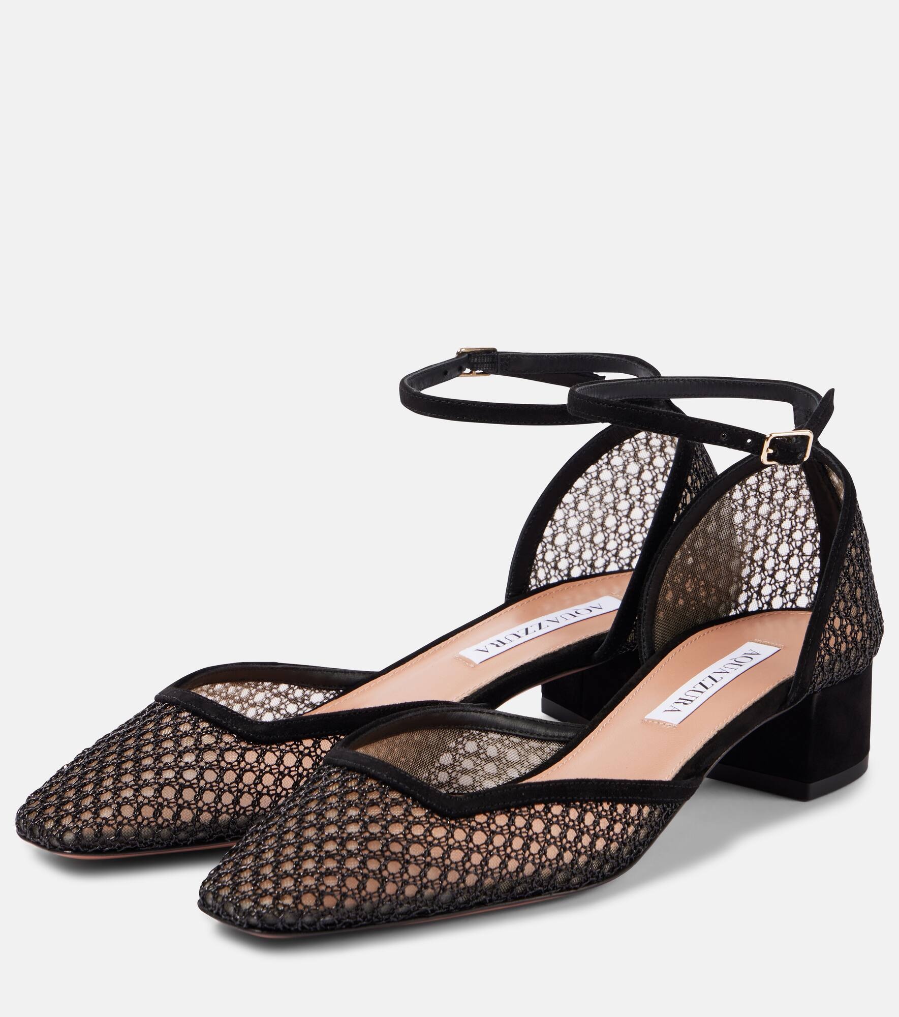 Asha 35 suede-trimmed mesh pumps - 4