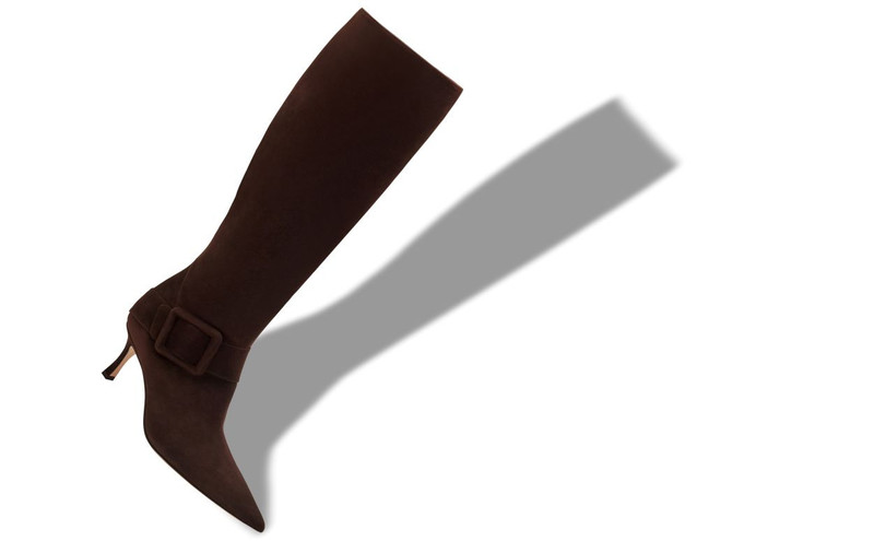 Manolo Blahnik Brown Suede Buckle Detail Knee High Boots outlook