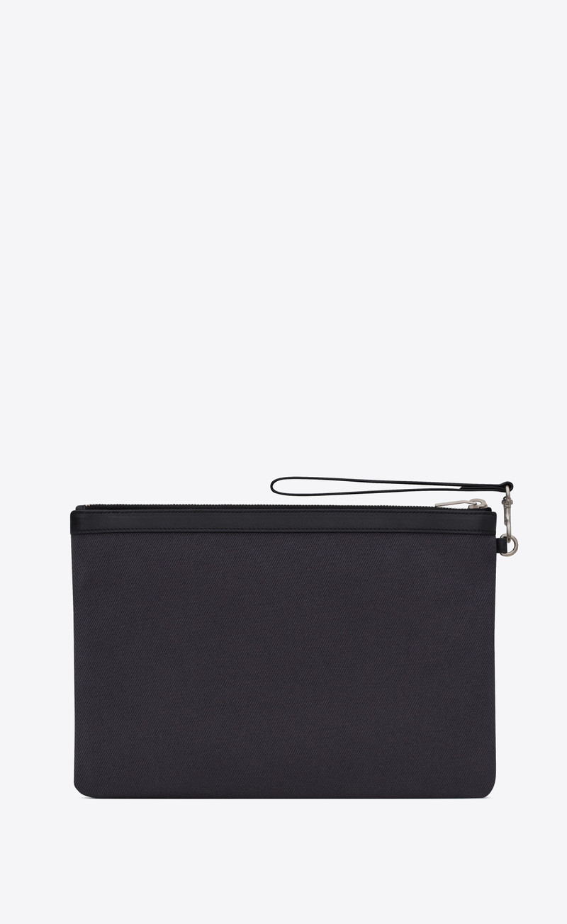 SAINT LAURENT rive gauche zipped pouch in canvas and leather outlook
