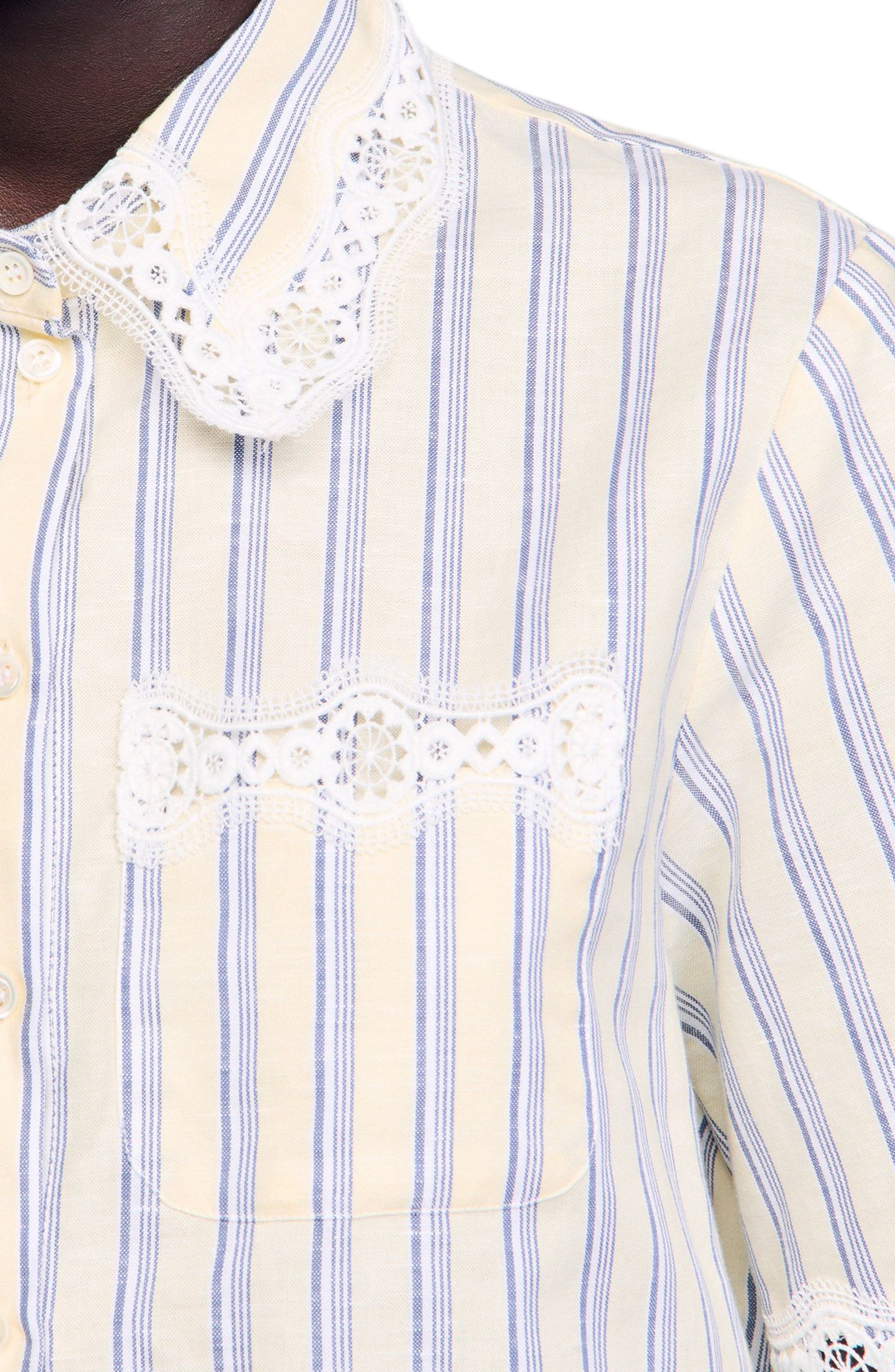 SANDRO Striped Cropped Shirt in Ecru /Jean at Nordstrom - 4