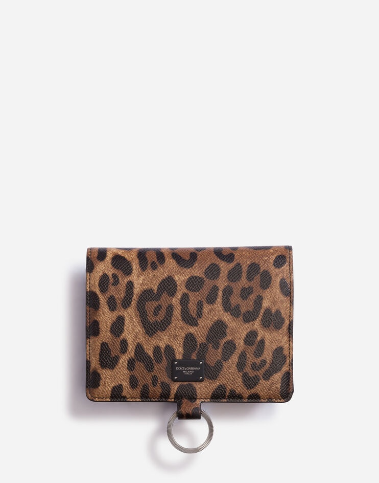 Large wallet with cross-body strap in dauphine calfskin with leopard print - 1