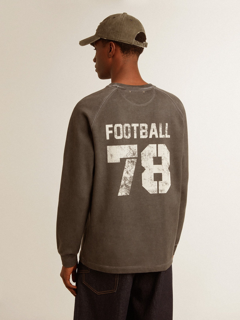 Men's crew-neck T-shirt in anthracite gray cotton with logo on the back 5