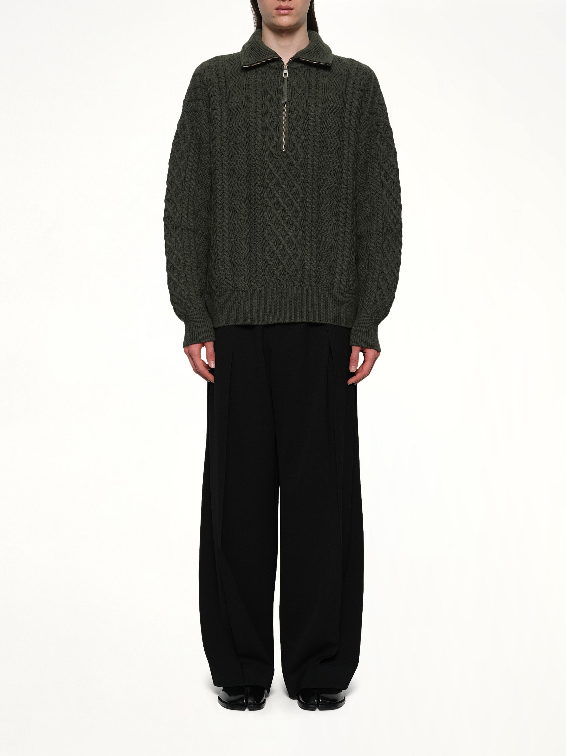 Zip Up Sweater in Khaki Green - 7