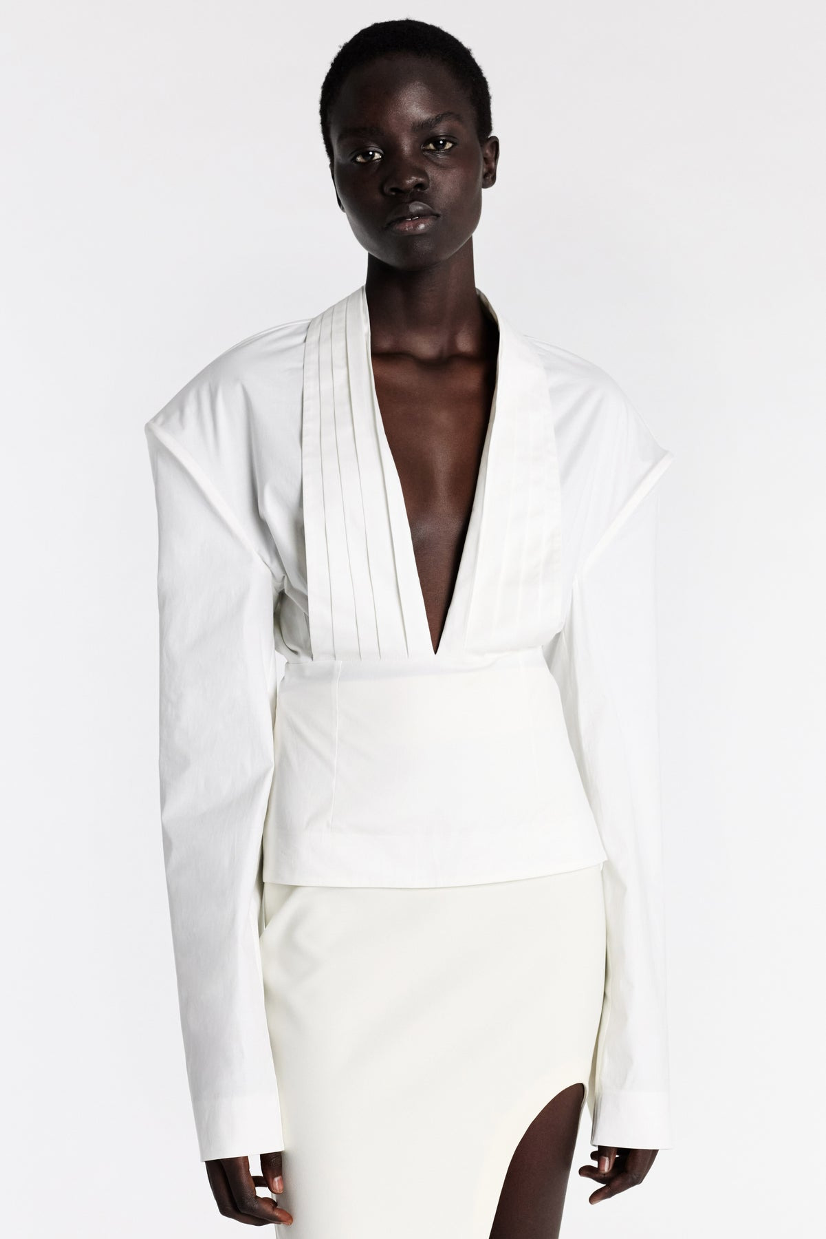 CUMMERBUND COLLAR TUXEDO TOP WHITE - 2