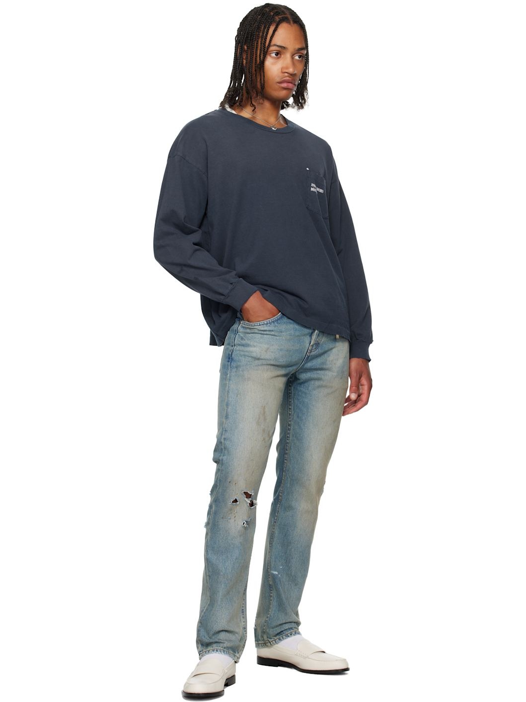 Blue Straight Leg Jeans - 5