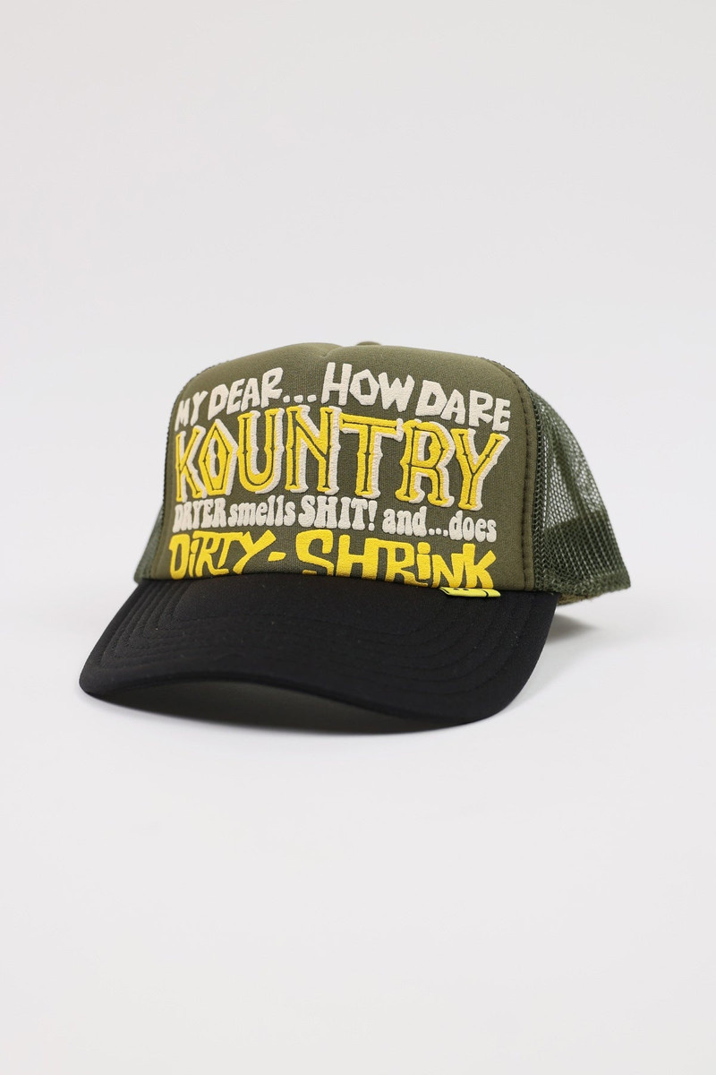 KOUNTRY DIRTY SHRINK TRUCKER CAP - DARK GREEN X BLACK 1
