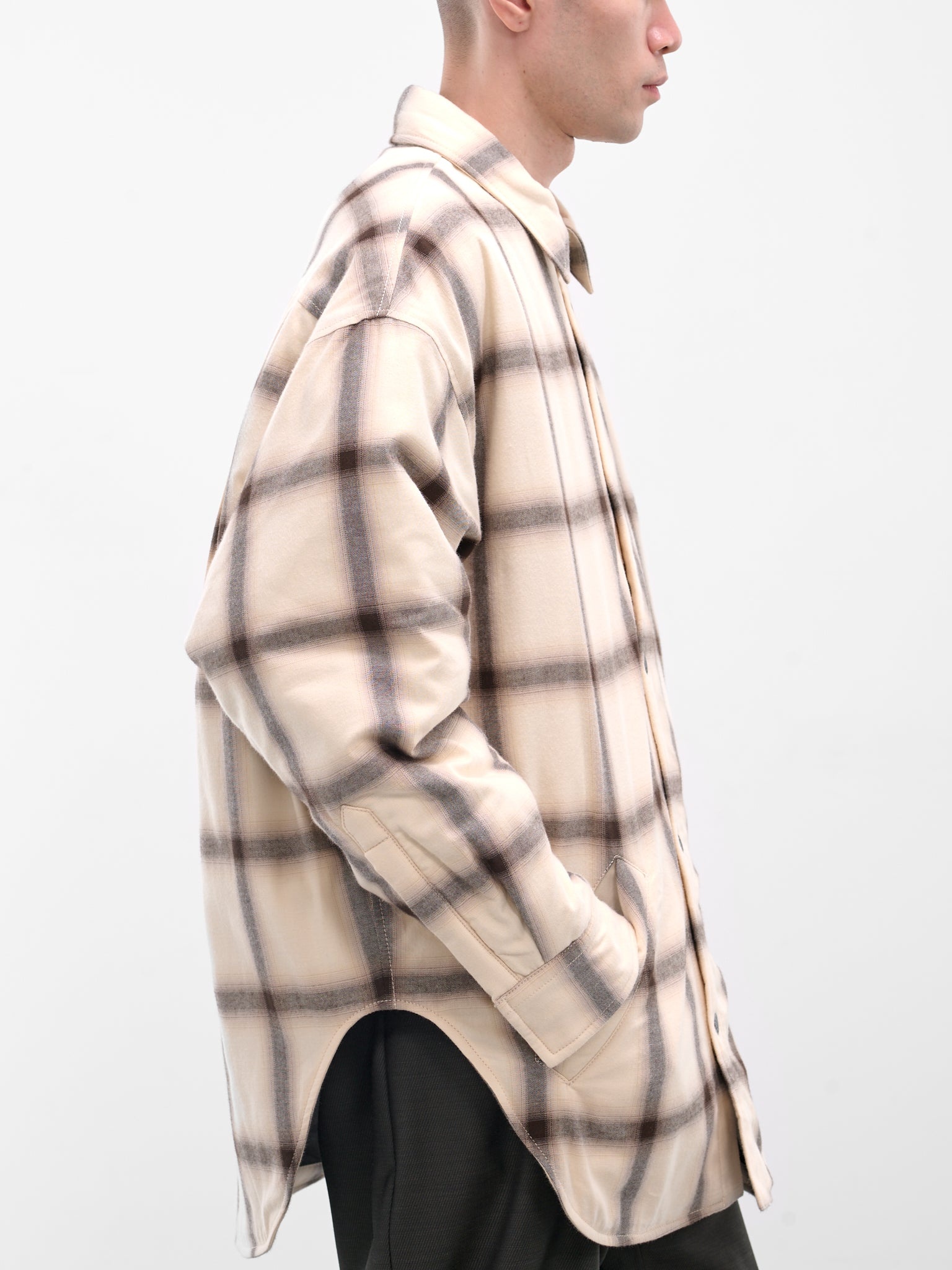 Beige Flannel Button-Up Shirt - 5