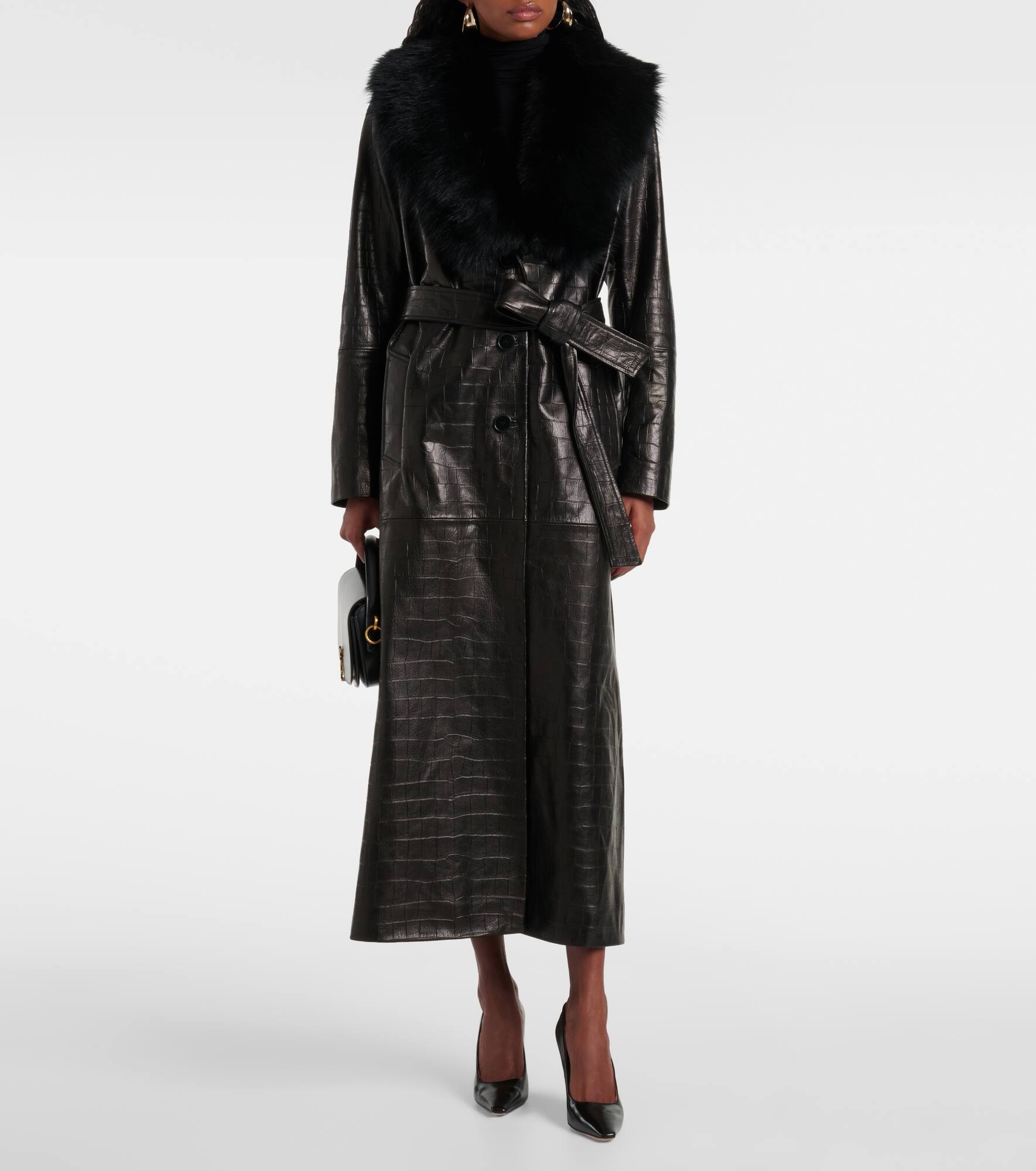 Dakota shearling-trimmed leather wrap coat - 7