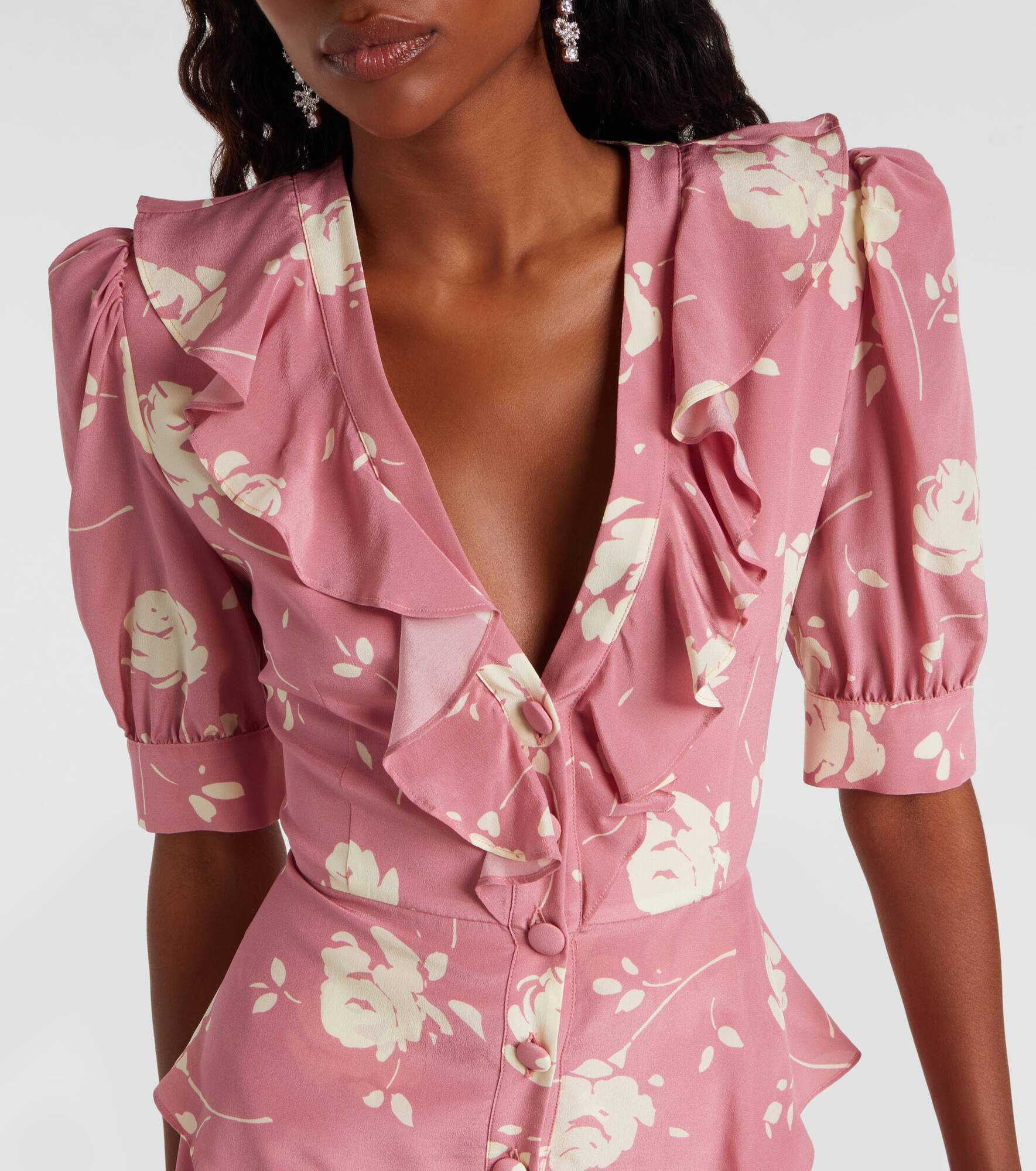 Floral ruffled silk midi dress - 4