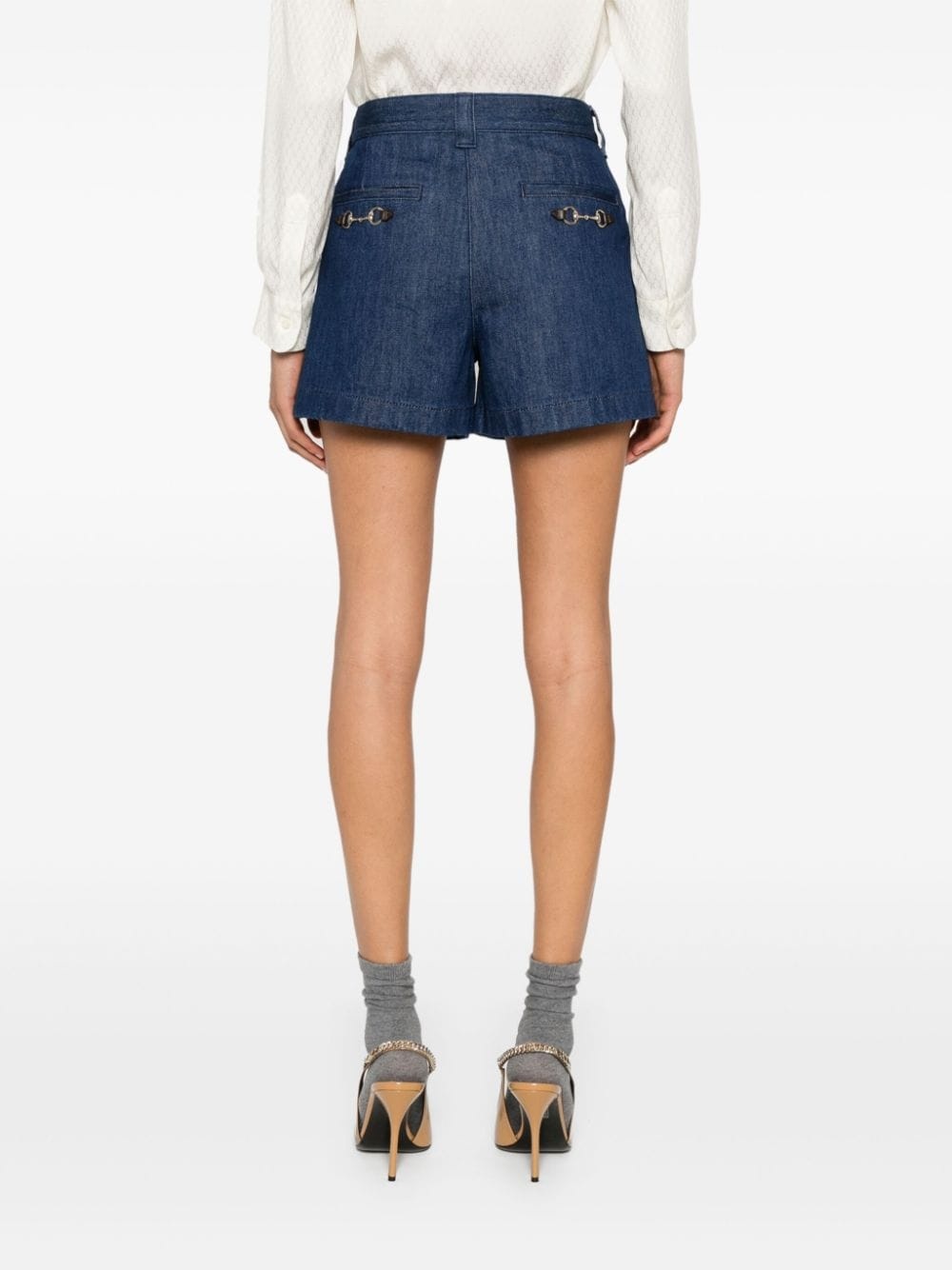 Horsebit-detail denim shorts - 4