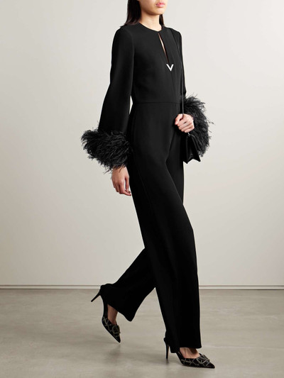 Valentino Cutout embellished feather-trimmed silk jumpsuit outlook