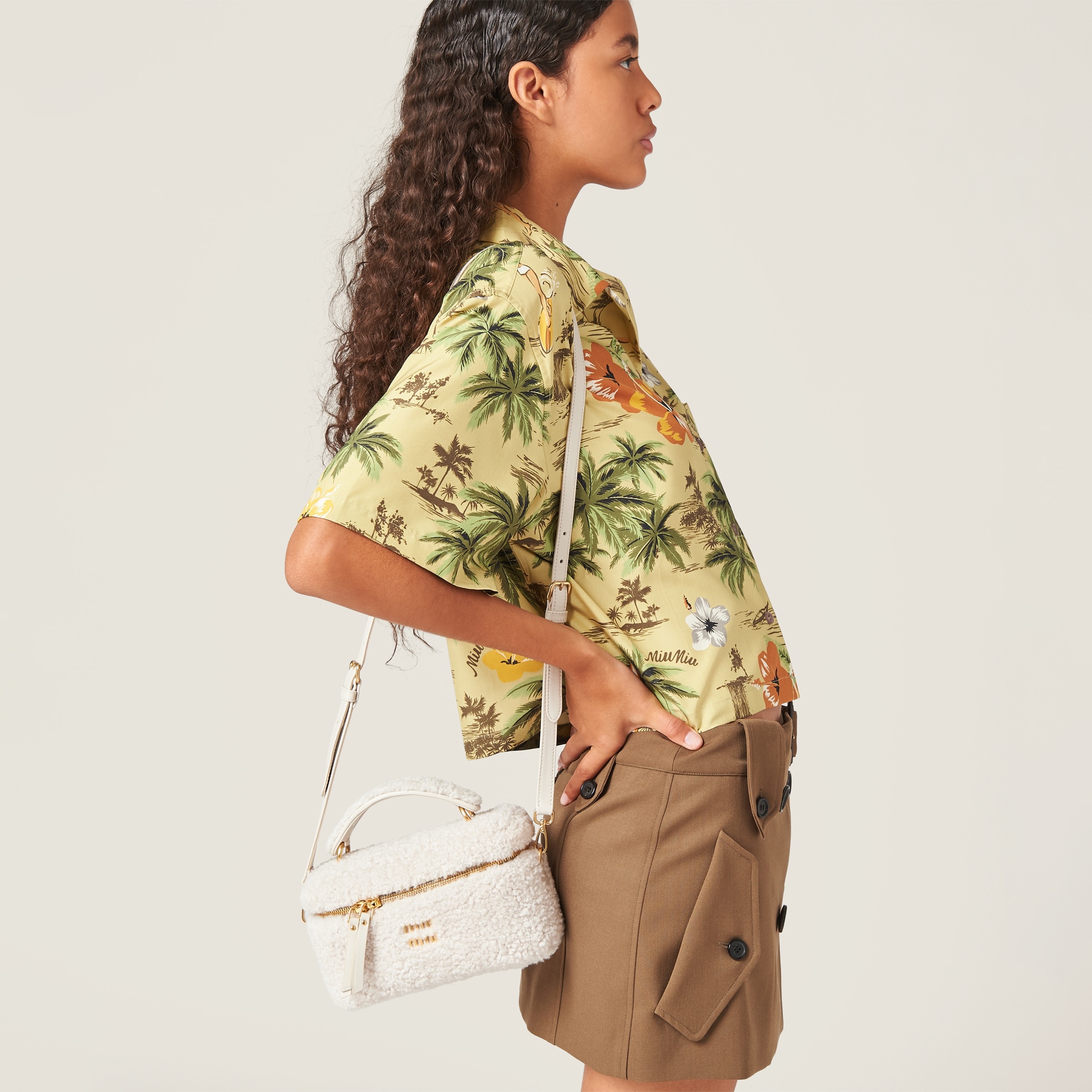 Miu Miu Shearling shoulder bag with leather details | REVERSIBLE