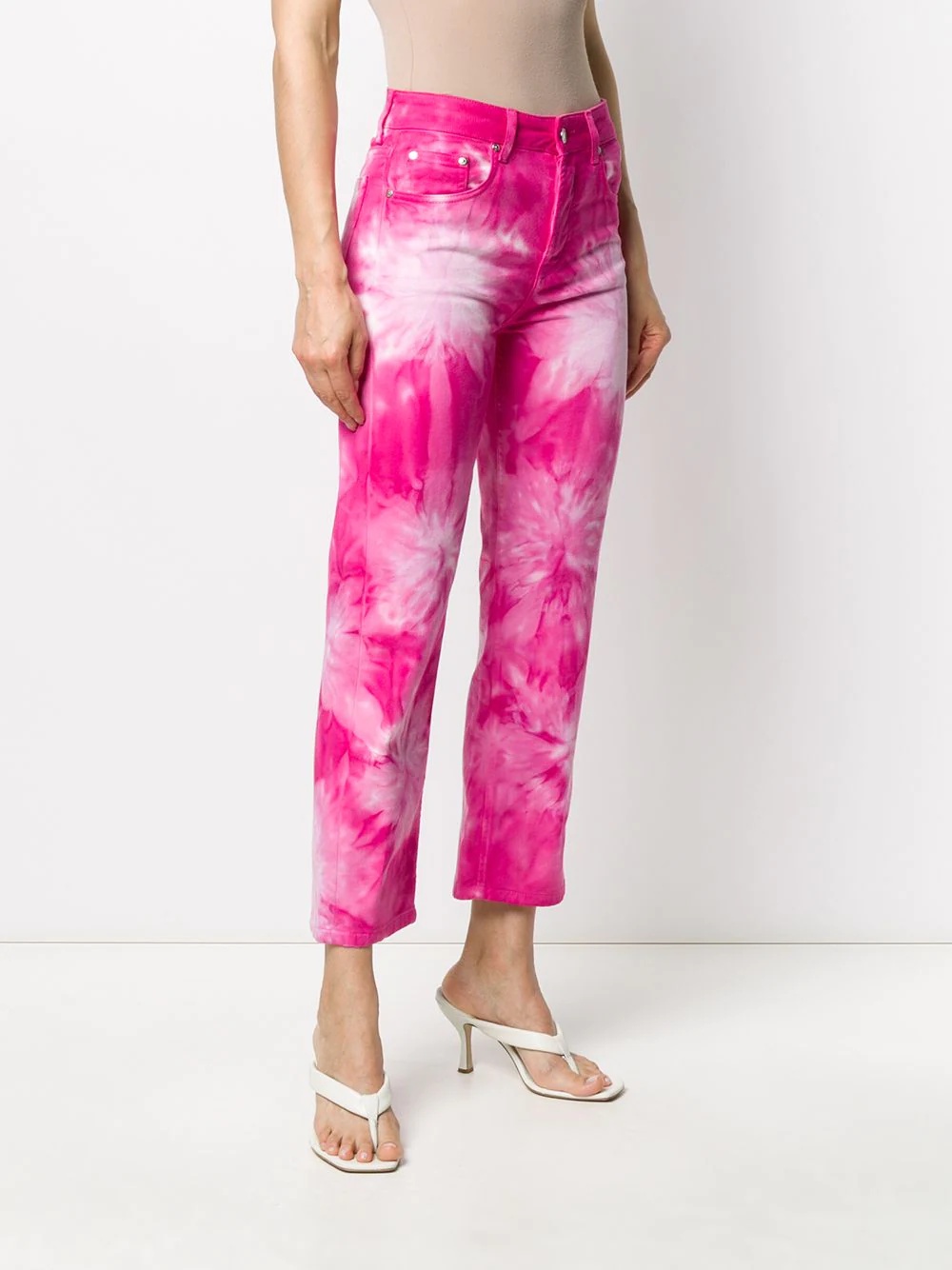 tie-dye print cropped jeans - 3