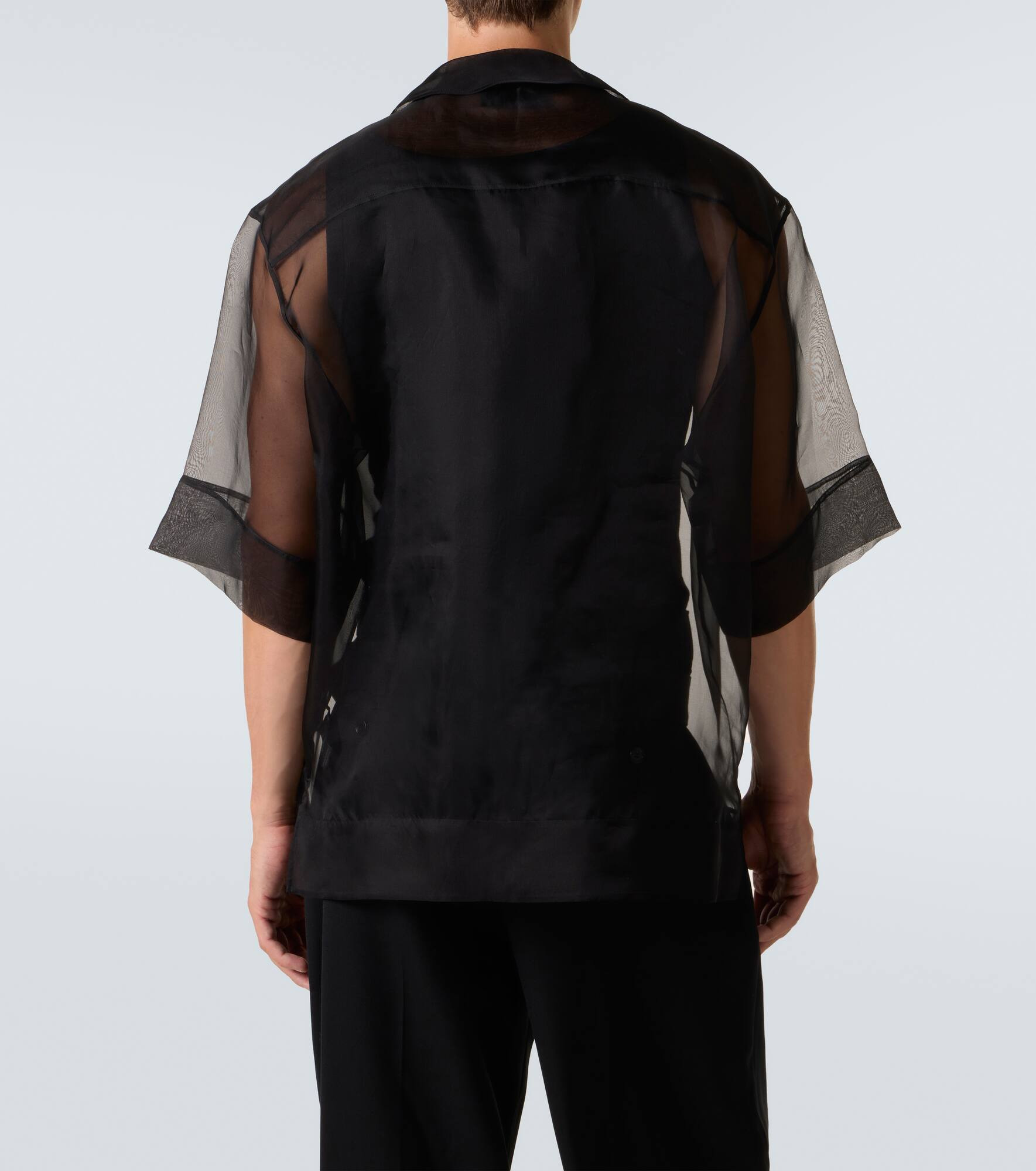 Floral-appliqué sheer silk shirt - 4