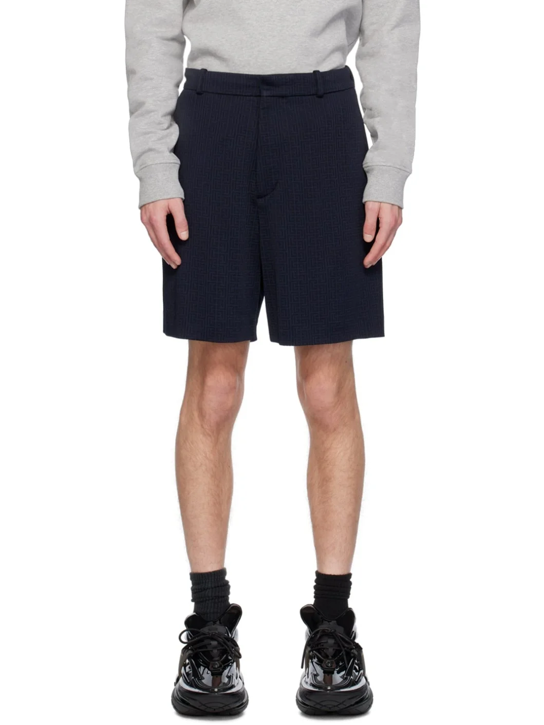 Navy Jacquard Shorts - 1