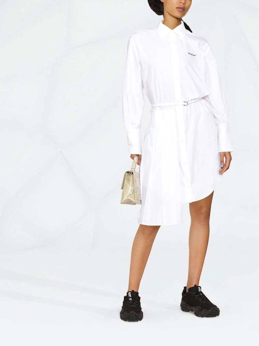 asymmetric pleated shirt dress - 2