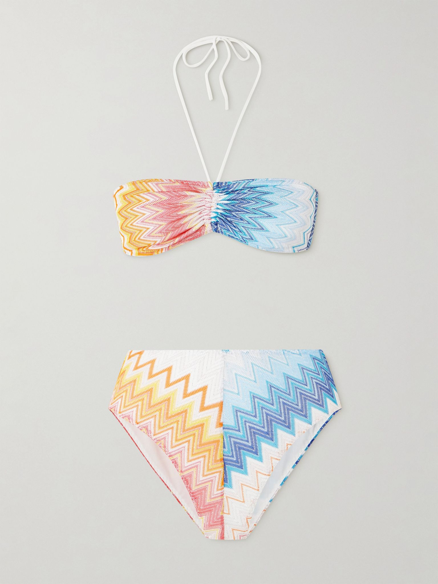 Mare gathered metallic striped crochet-knit bikini Multi - 1