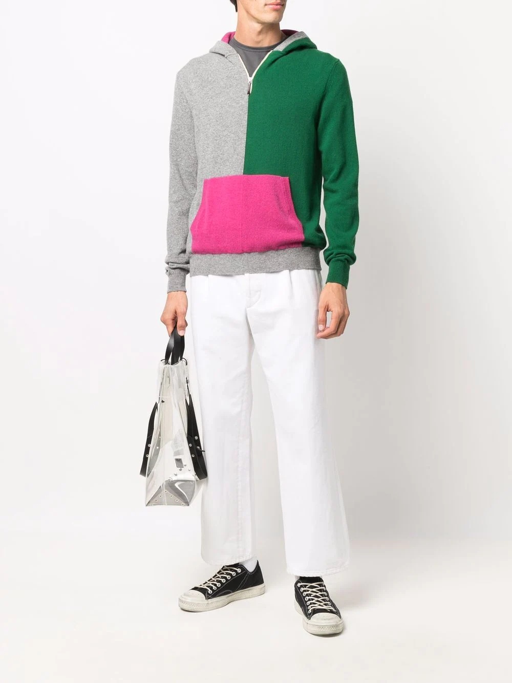 colour-block knitted hoodie - 2