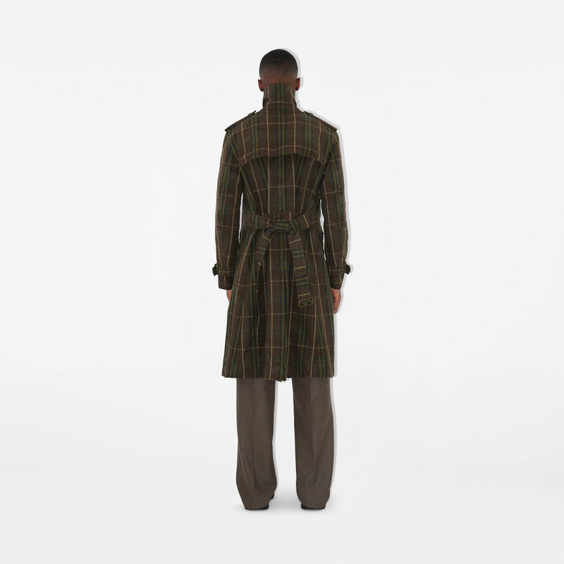 Long Check Cotton Trench Coat 4