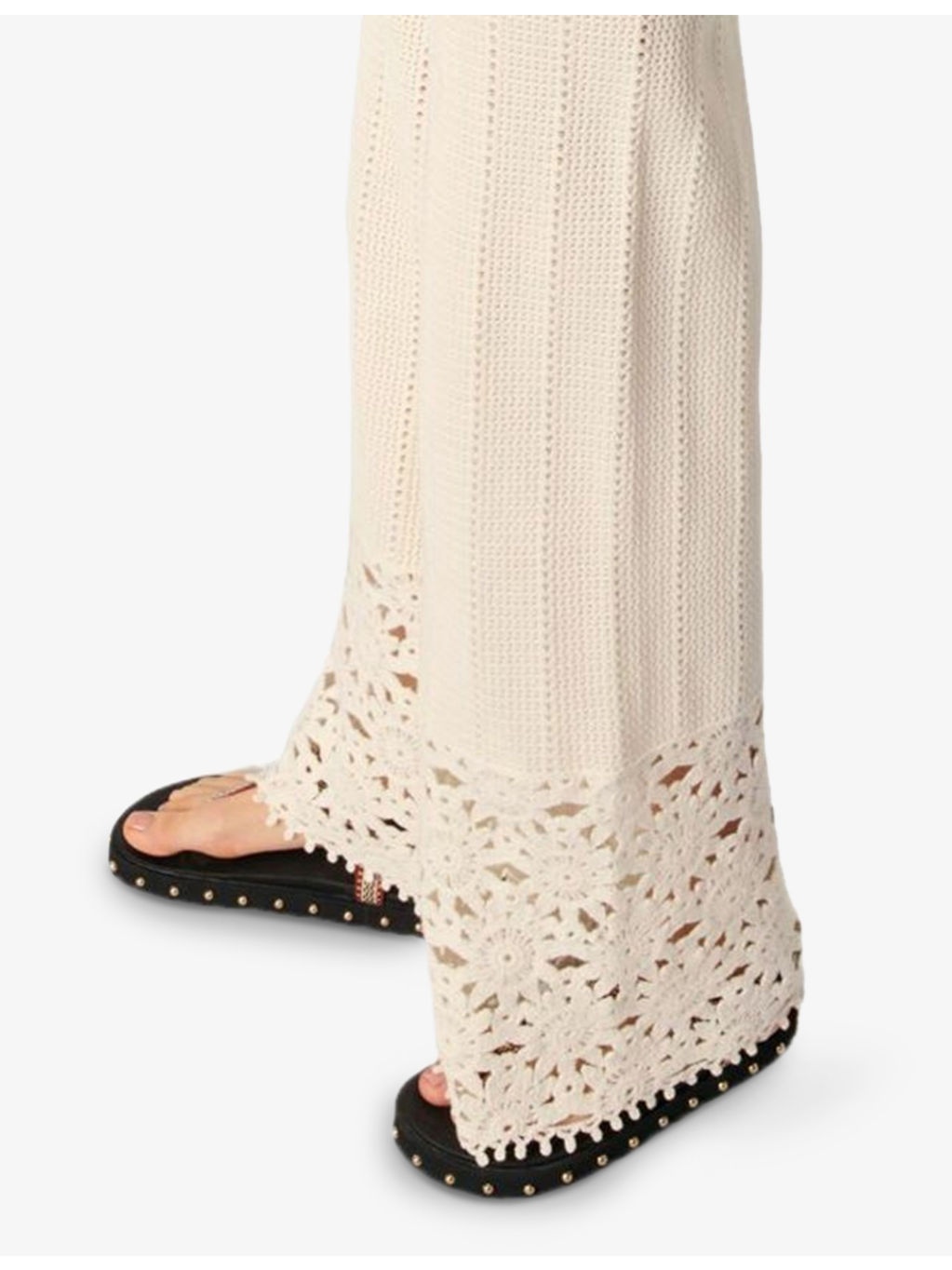 Wide-Leg Floral-Pattern Crochet-Knit Trousers - 5