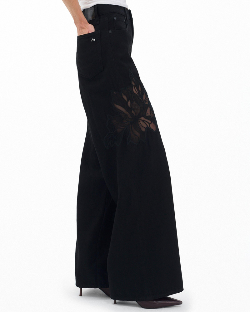 Sofie Wide-Leg Jeans Featherweight in Black Rinse Floral Lace 4