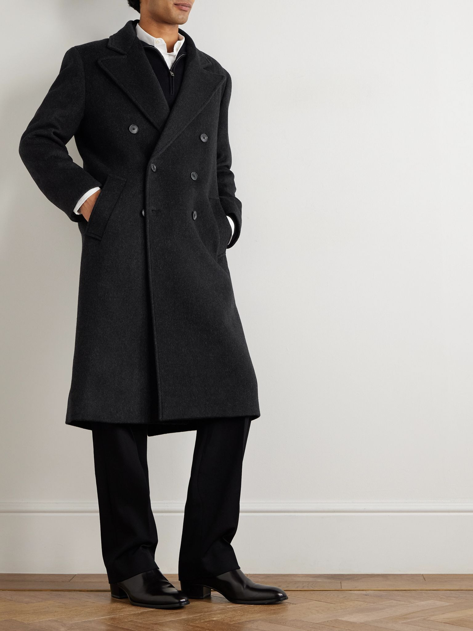 Bennett Double-Breasted Brushed-Wool Coat Black - 2