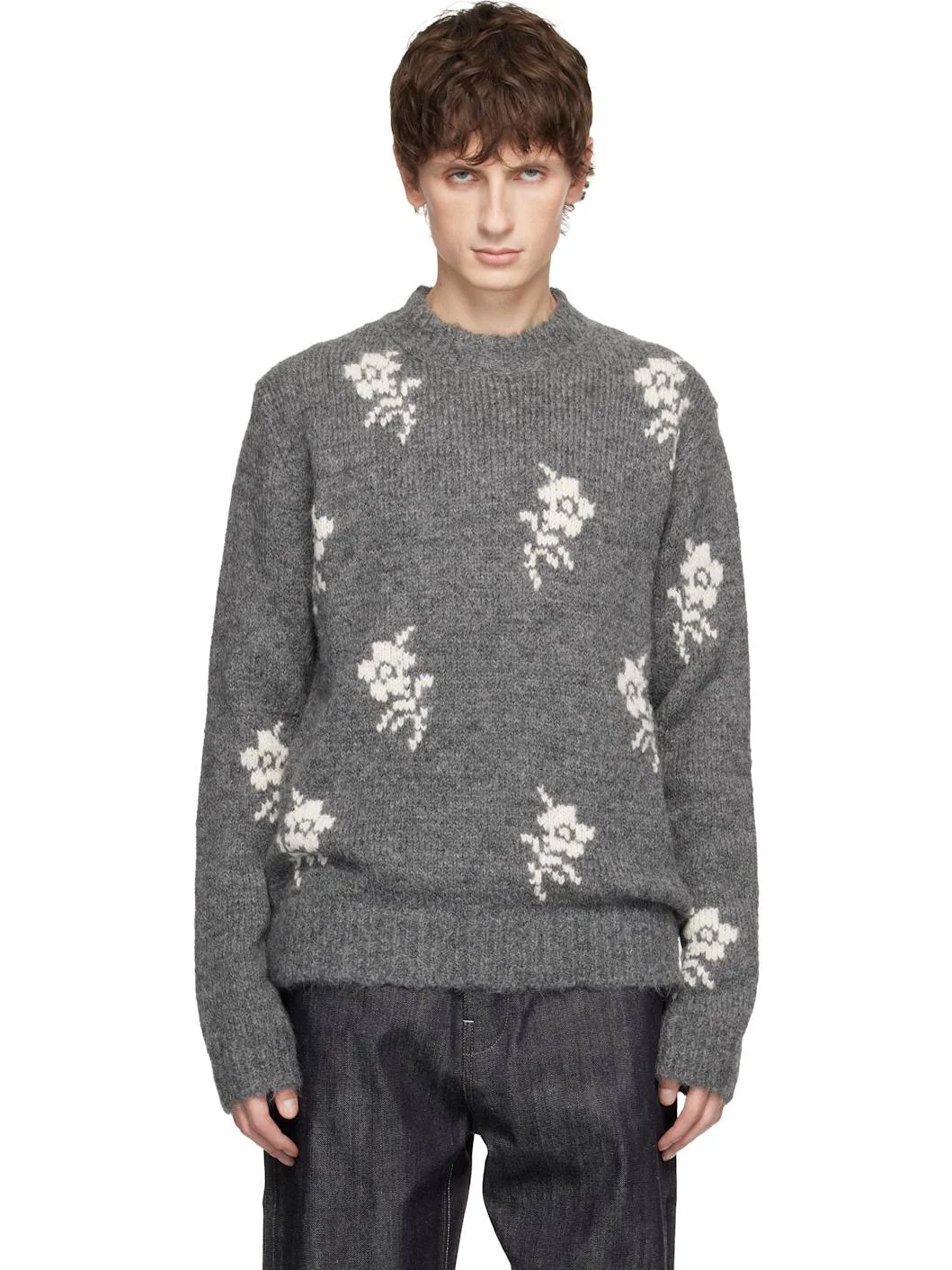 Gray Wool Blend Crew-Neck Sweater - 1